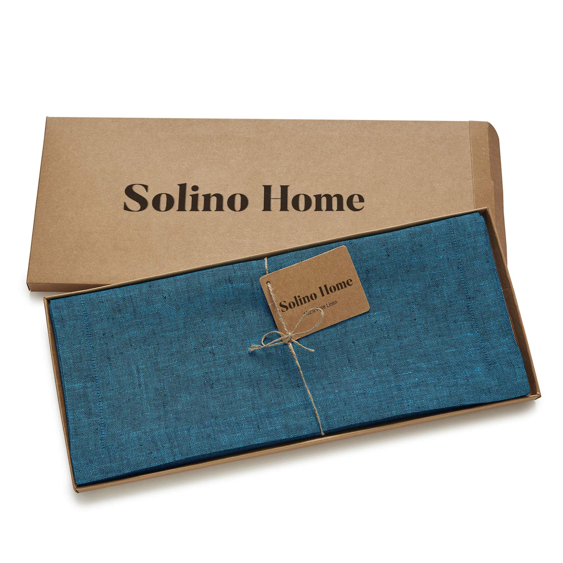 Solino Home Linen Table Runner 108 Inches Long - 100% Pure Linen Chambray Teal Dining Table Runner 14 X 108 Inch Ideal For Weddi