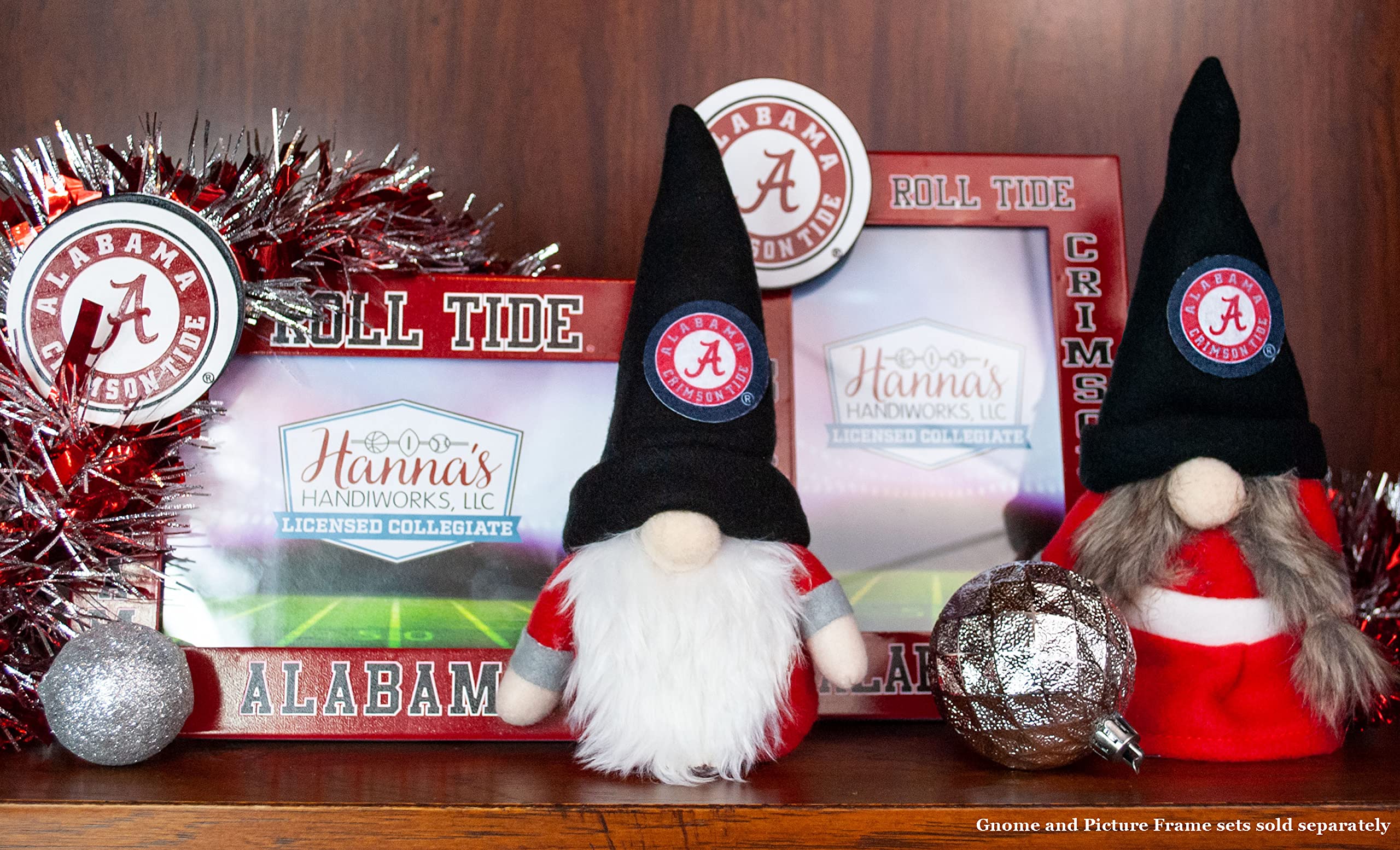 University Alabama Crimson Tide Set of 2 Plush Gnome Christmas Tree Ornaments by Hannas Handiworks - Fan/Cheerleader Holiday/Dor