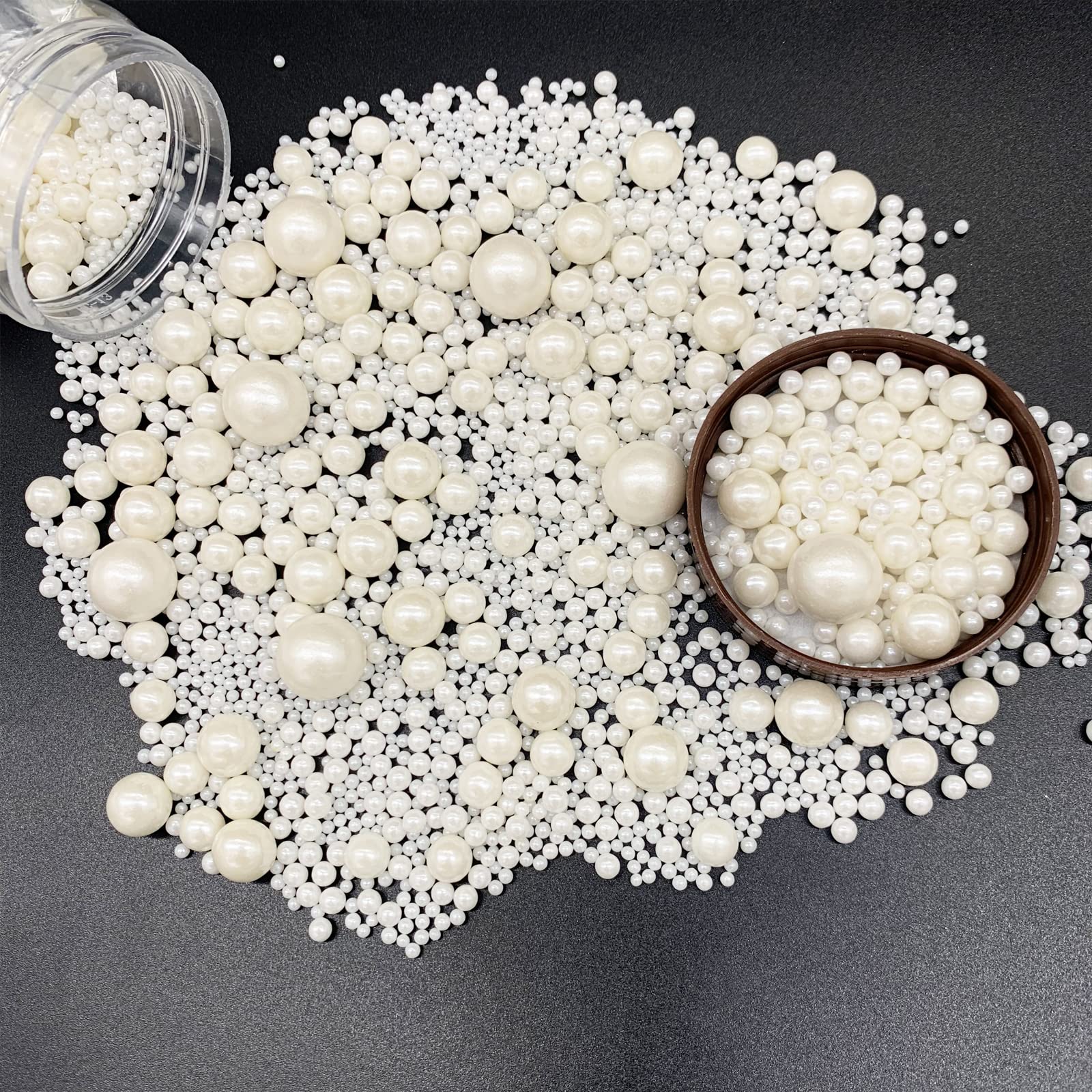 Weraru Edible White Pearl Sugar Sprinkles Candy Mixing Size Baking Edible Cake Decorations Cupcake Toppers Cookie Decorating Cel