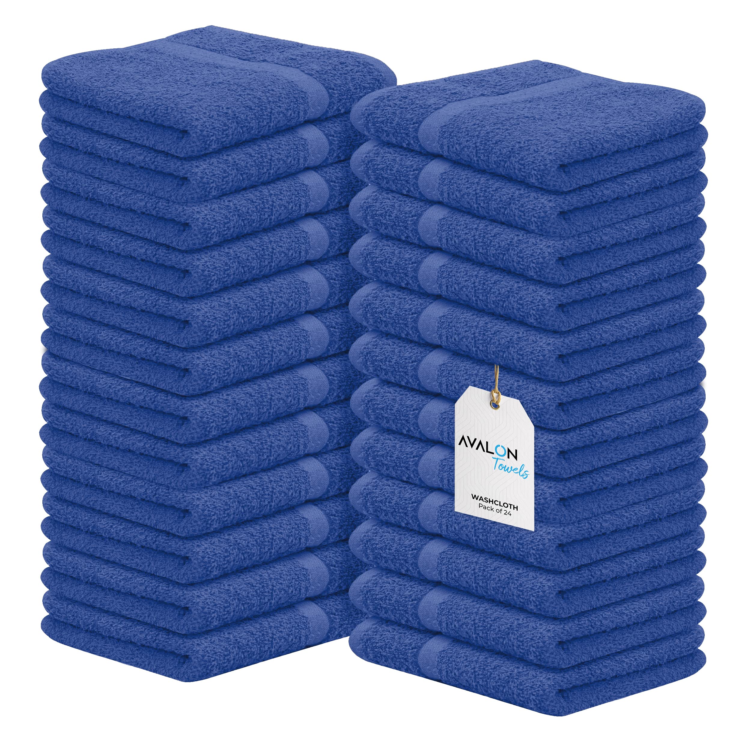 Avalon Towels Cotton Washcloths - (Pack Of 24) Size 12X12 Inches Premium Ring Spun, Super Absorbent, Soft Face Towels, Gym Towel