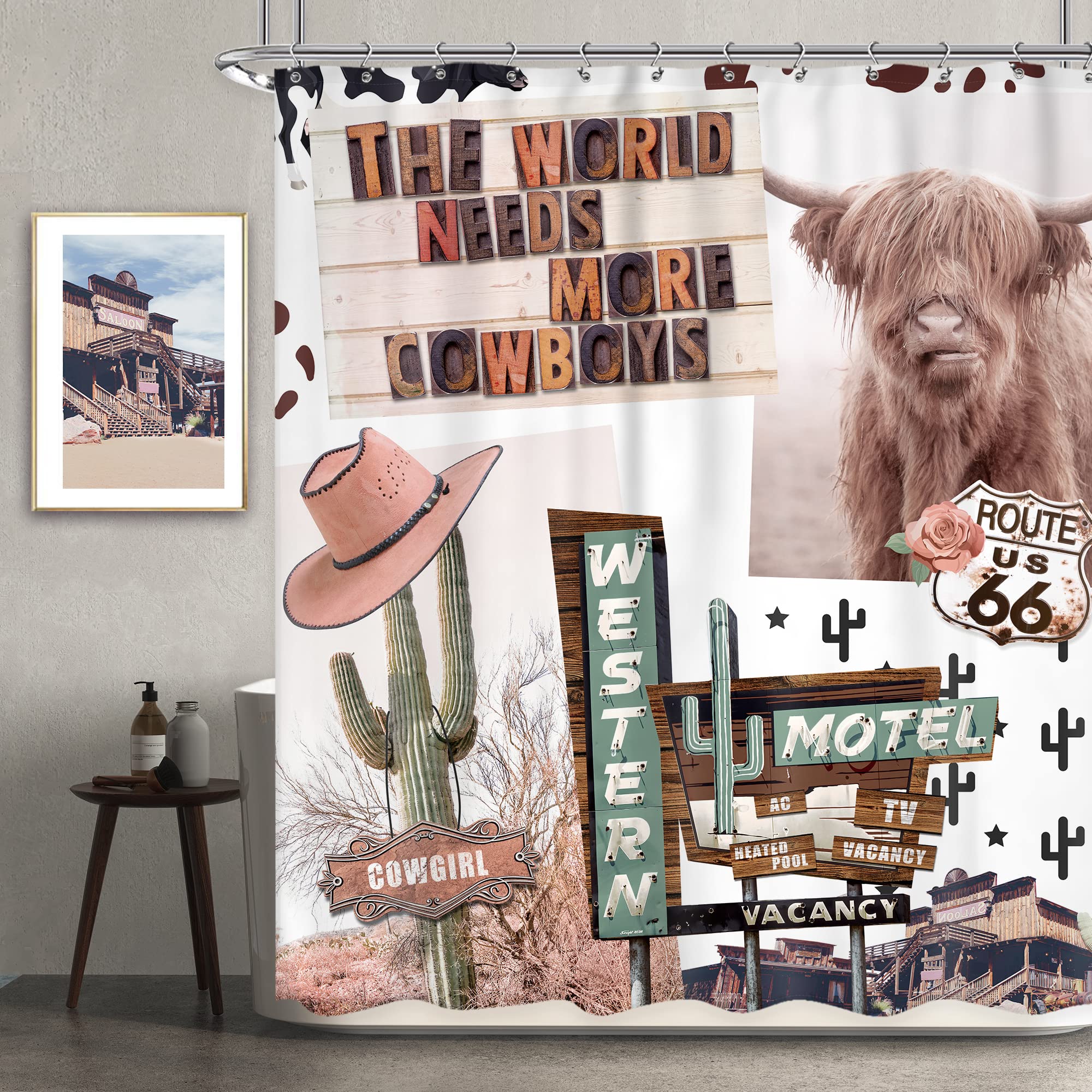 Newsely Western Boho Cow Shower Curtains For Bathroom Rustic Farmhouse Country Funny Longhorn Cattle Bull Shower Curtain Bathroo