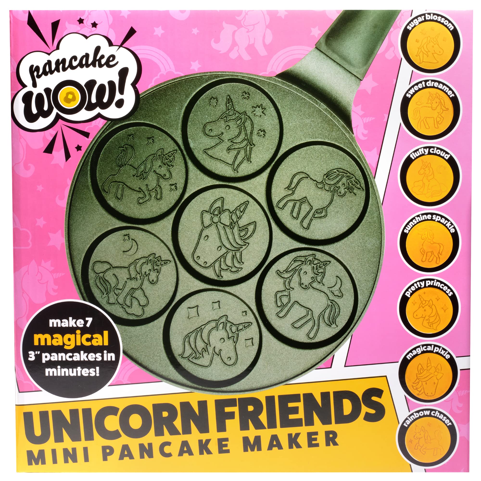 Unicorn Mini Pancake Pan - Make 7 Unique Flapjack Unicorns, Nonstick Pan Cake Maker Griddle For Breakfast Fun & Easy Cleanup, Ma