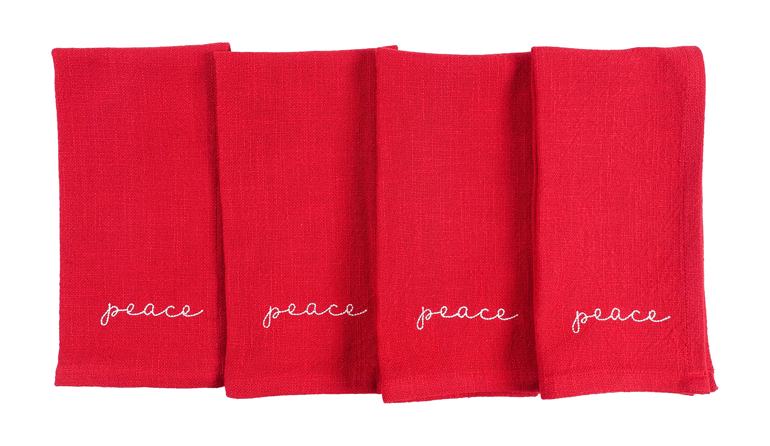 Kaf Home Embroidered Holiday Dinner Napkins - 100% Cotton Enzyme Washed Slubbed Cloth Napkins - Set Of 4 (Peace)