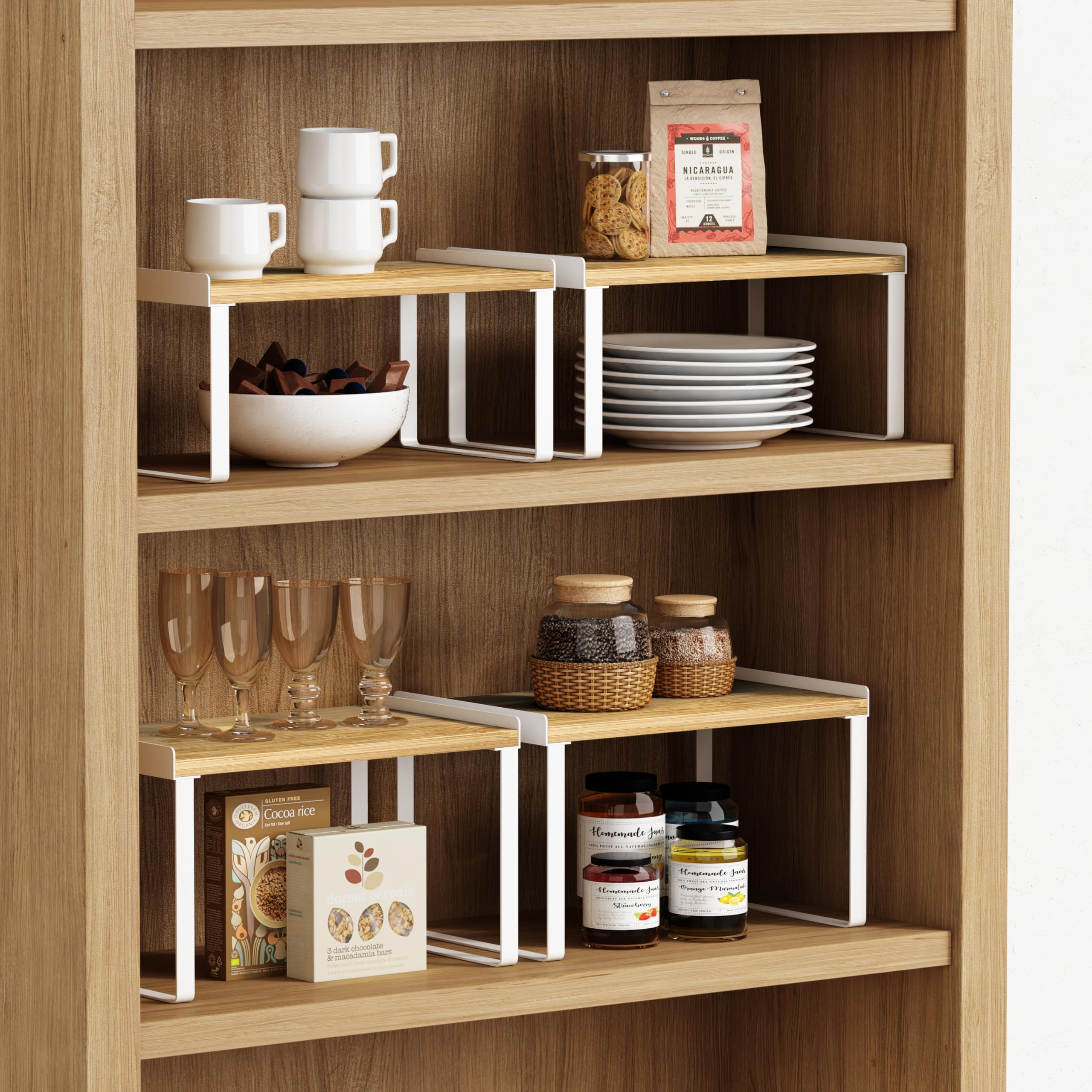 Goozii Kitchen Cabinet Organizer Shelf Set Of 4, Stackable Countertop Organizer For Kitchen Counter, Corner Organizers And Stora