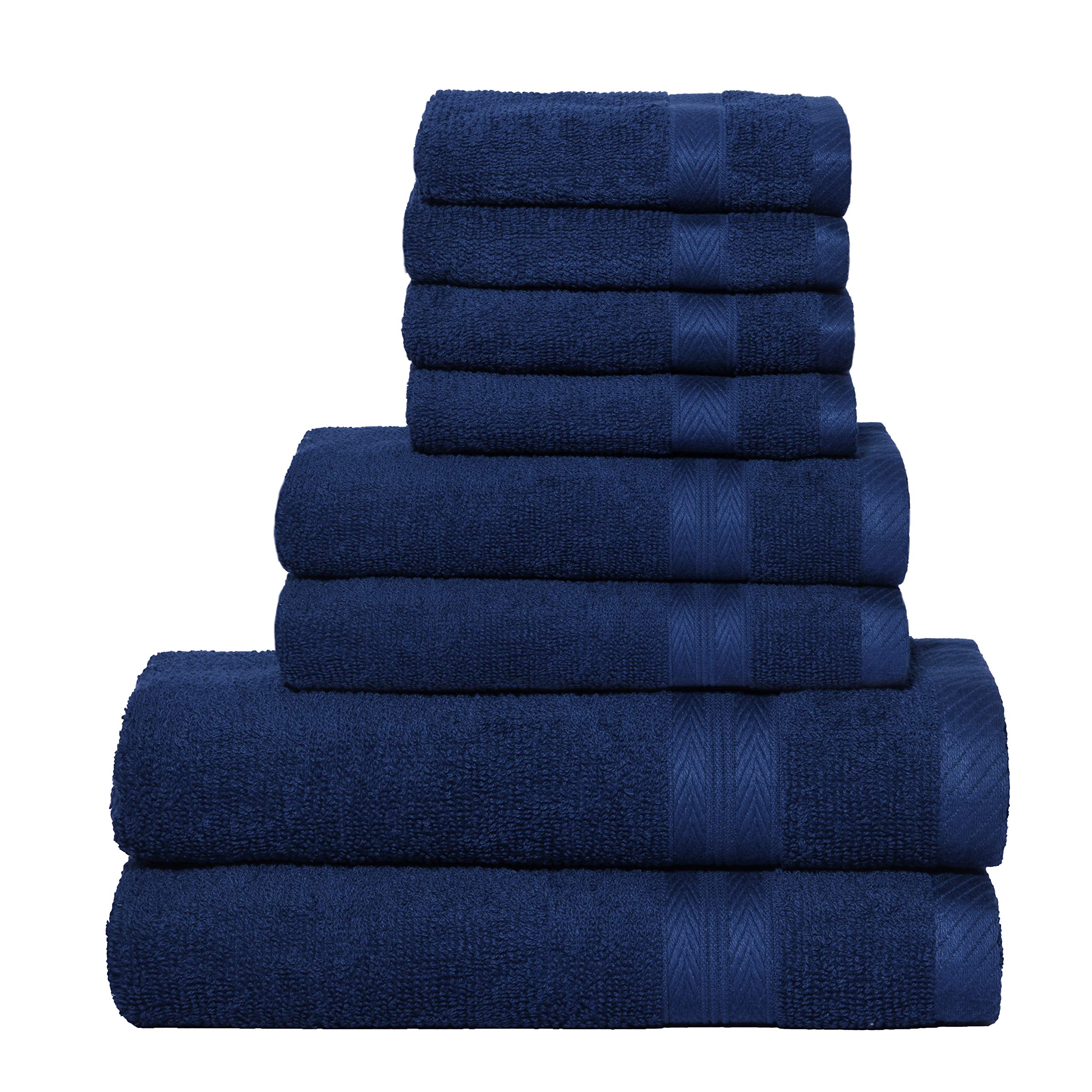 Boutiquo Navy Blue Towel Set - 8 Piece Bathroom Towel Set - 100% Ring Spun Cotton, 2 Bath Towel 27X54, 2 Hand Towel 16X28 And 4