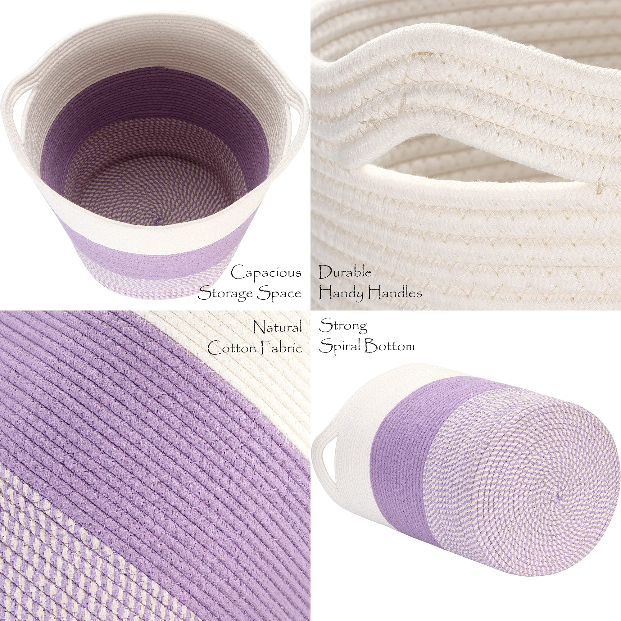 Sea Team Large Size Cotton Rope Woven Storage Basket With Handles, Laundry Hamper, Fabric Bucket, Drum, Clothes Toy Organizer Fo