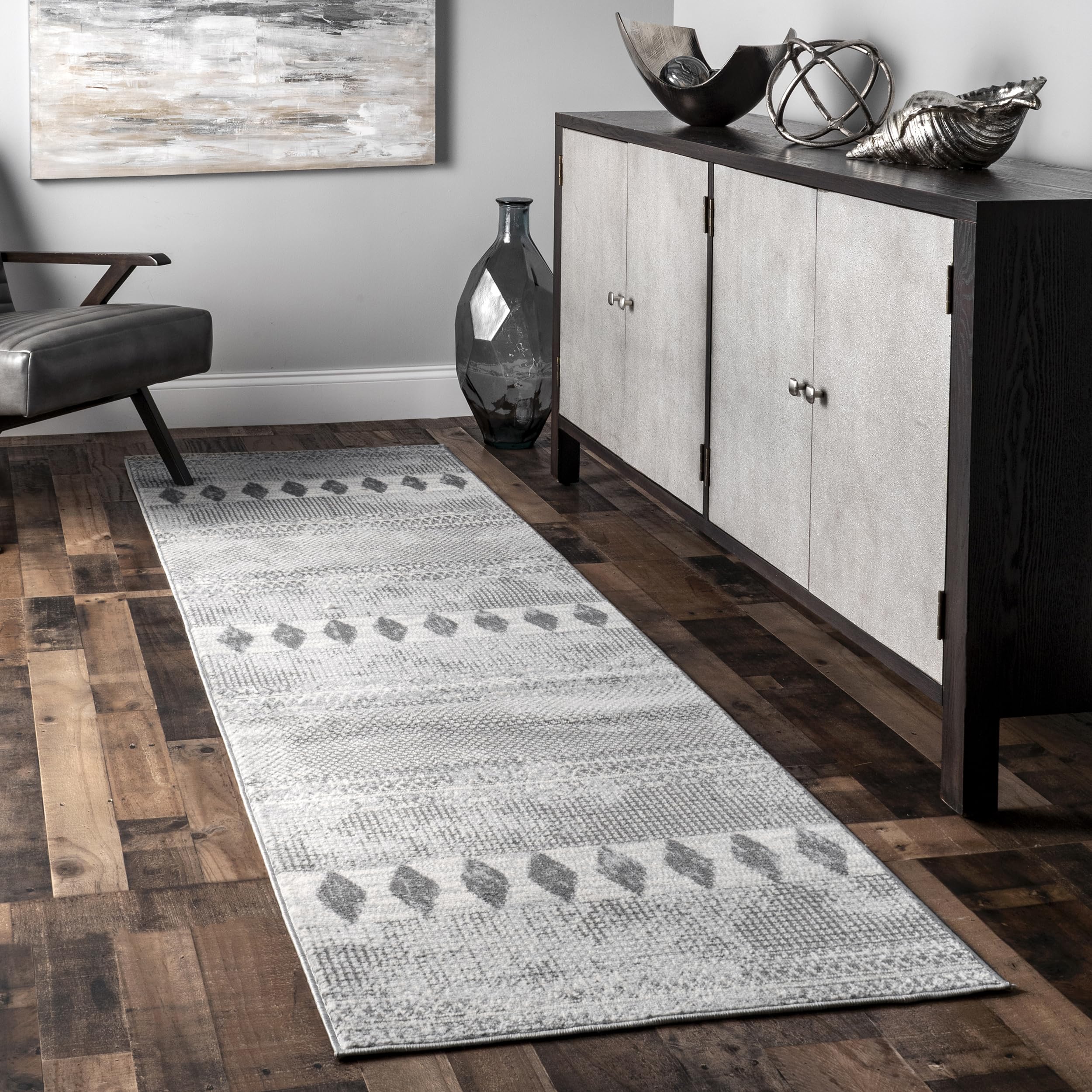 nuLOOM Tinsley Faded Geometric Banded Runner Rug, 2 x 6, Grey