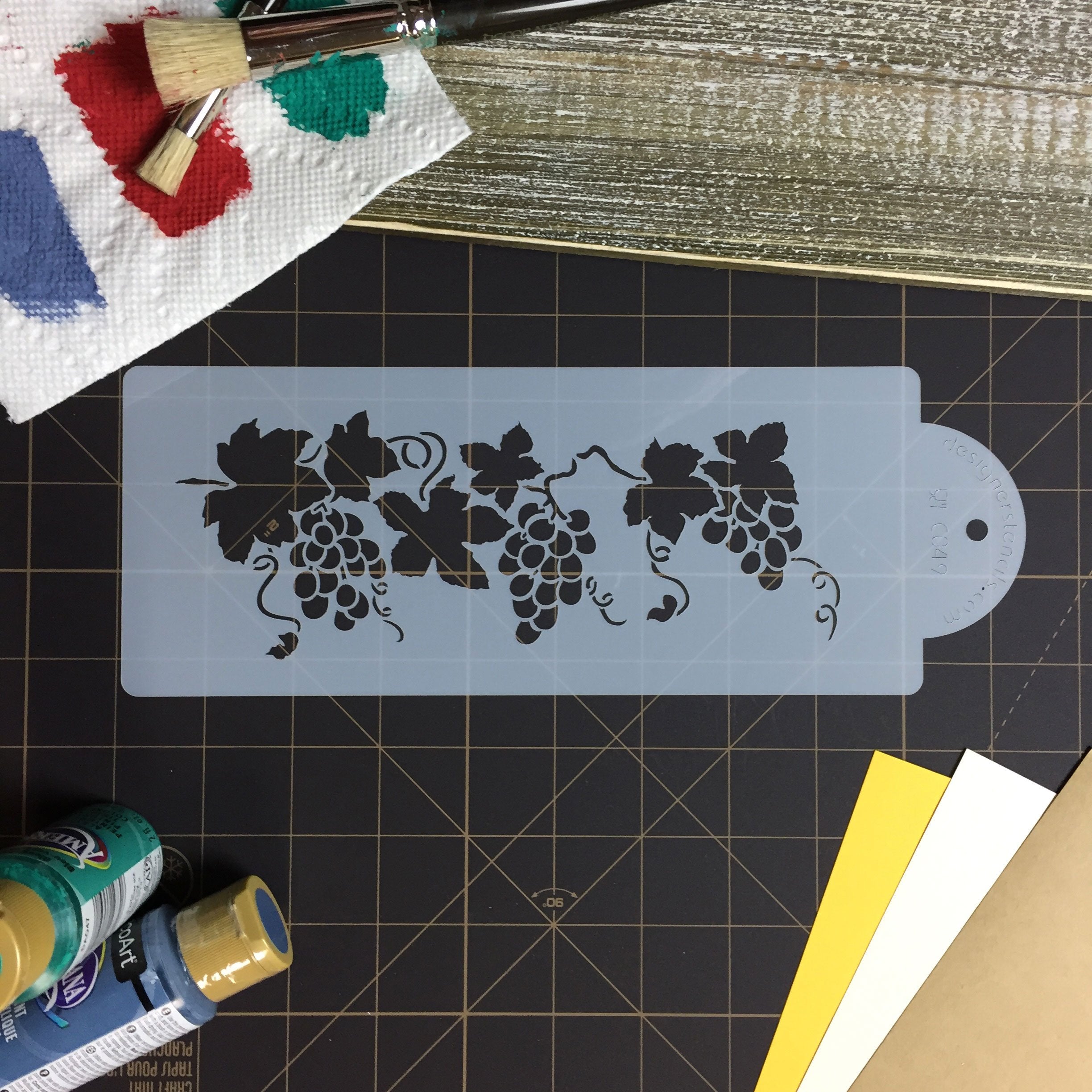 Designer Stencils C049 Small Grapevine Cake Stencil, Beige/Semi-Transparent, 3 X 7.6