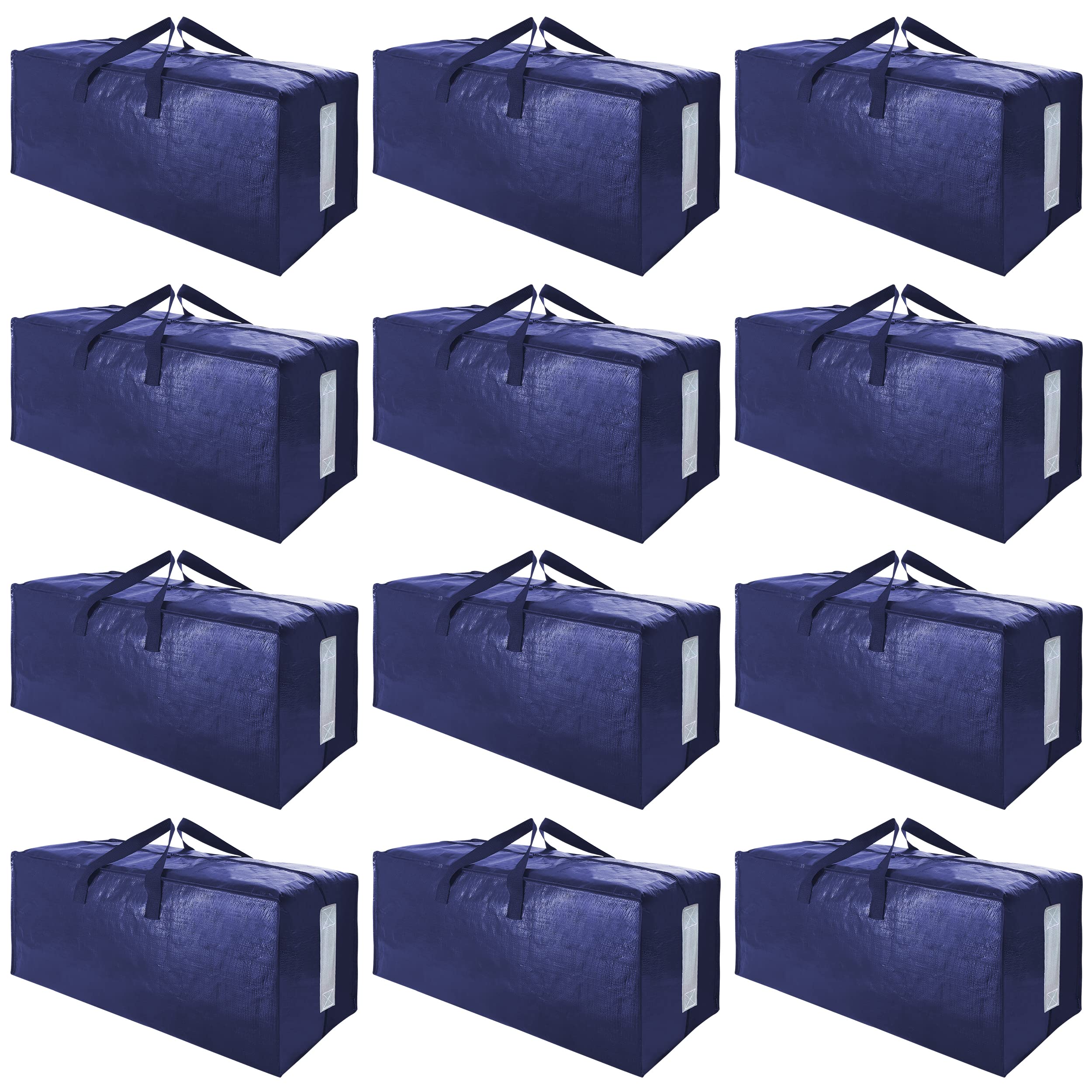 Sweet Dolphin 12 Pack Extra Large Moving Bags With Strong Zippers & Carrying Handles, Heavy Duty Storage Tote For Space Saving M
