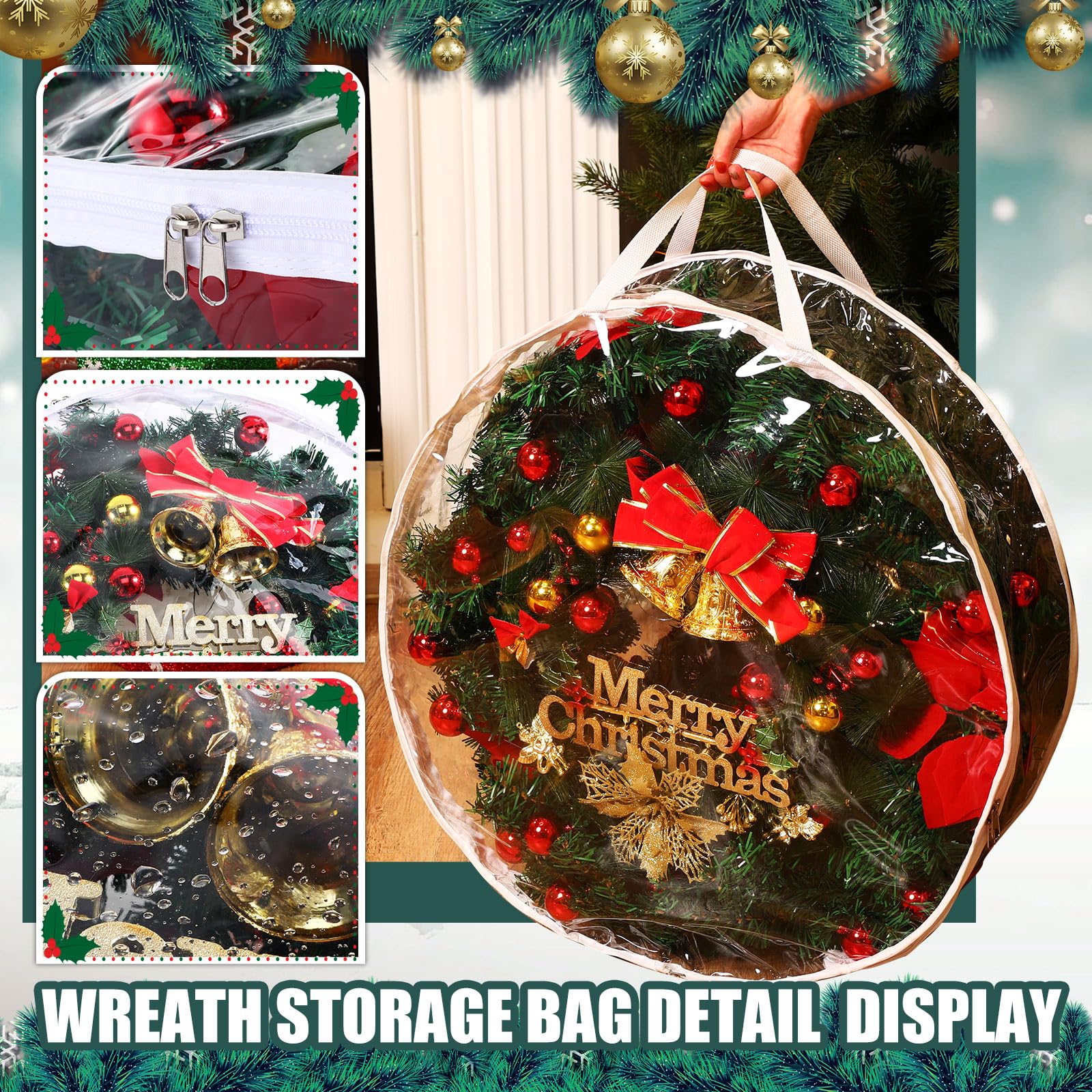 Zhengmy 20 Pcs 30 Inch Christmas Clear Wreath Storage Bags Xmas Wreath Storage Container Wreath Bags With Dual Zippers And Handl