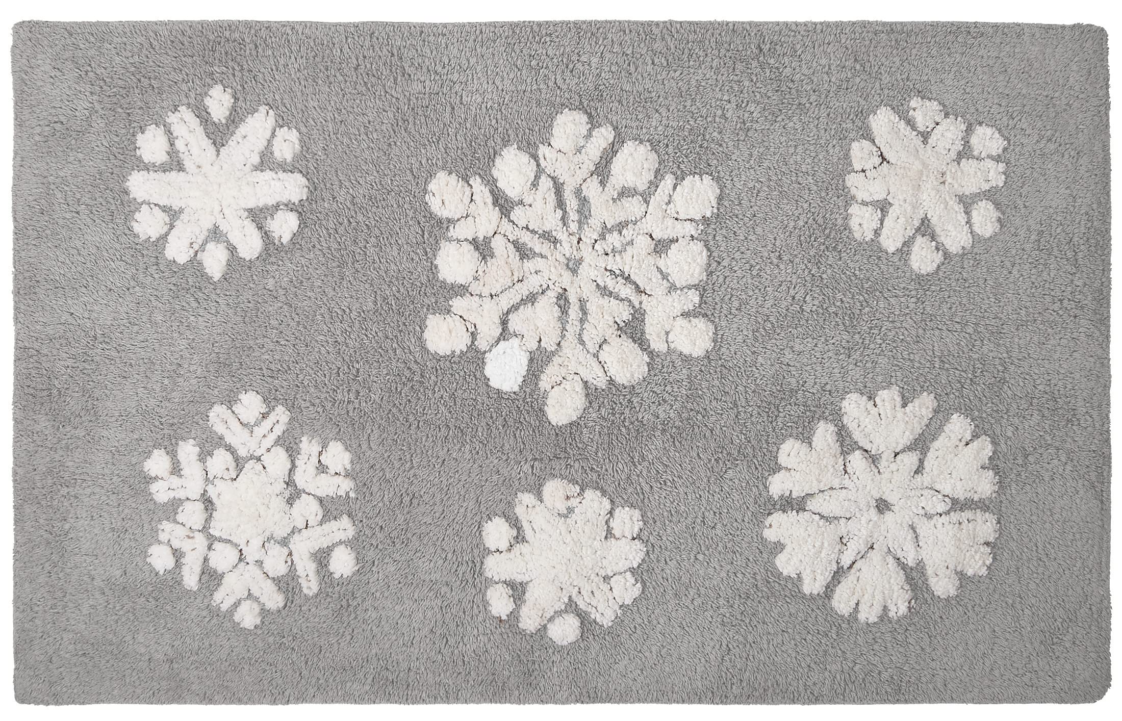 Gilbins 100% Cotton Christmas Grey Snowflake Bath Mat For Bathroom - Water Absorbent Washable Bathroom Rugs With Non-Slip Backin