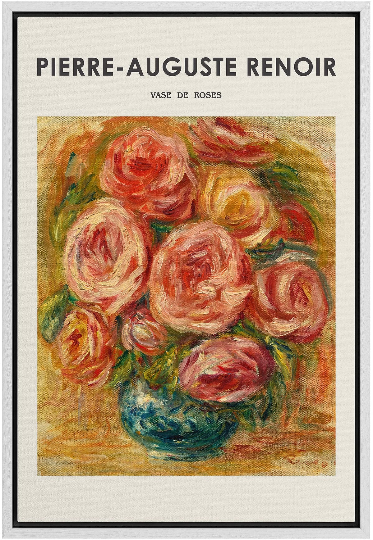 Idea4Wall Framed Canvas Print Wall Art Vase Of Roses By Pierre-Auguste Renoir Nature Floral Illustrations Fine Art Traditional C