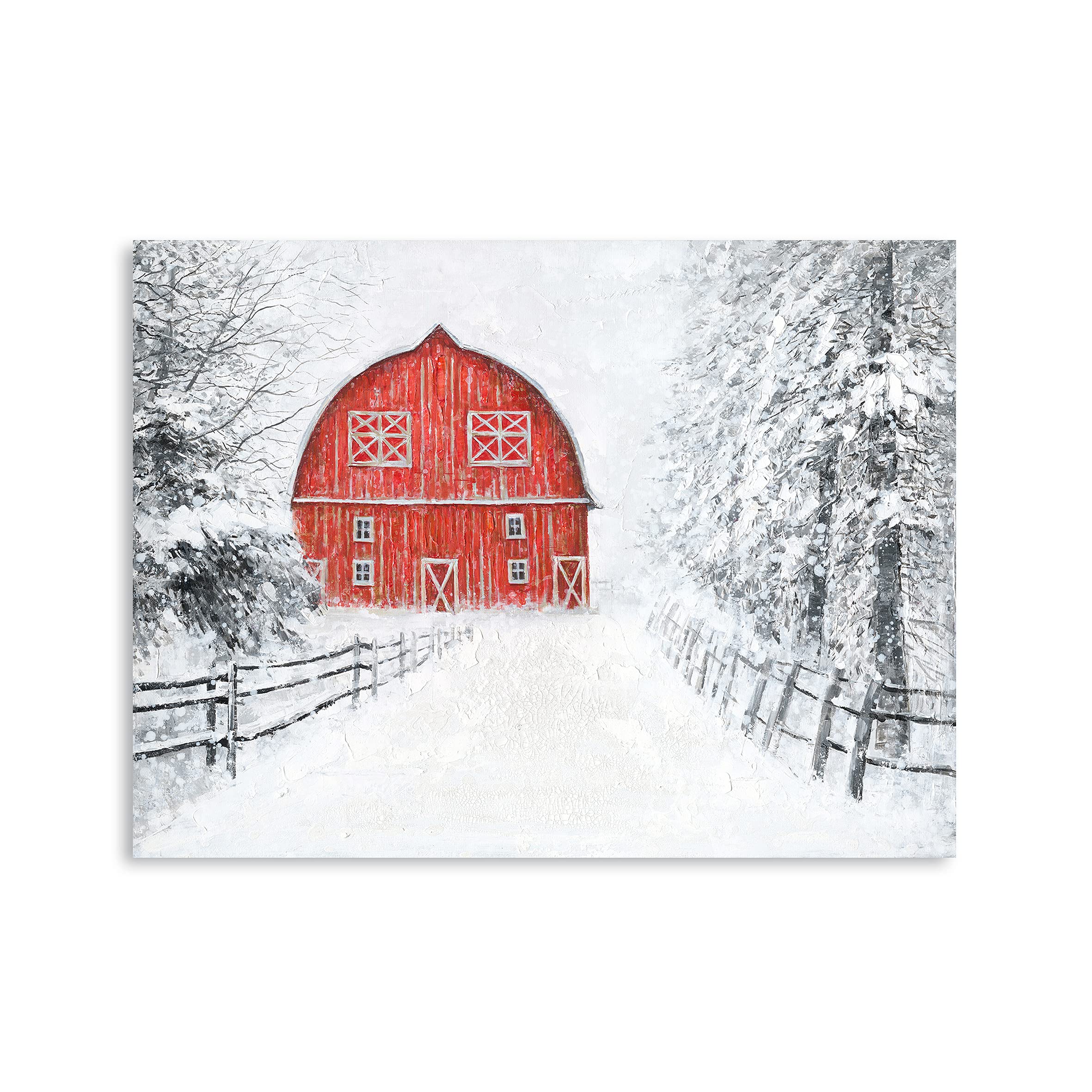 Yelash Red Barn Pictures Wall Art Decor Snowy Barn House Winter Landspace Picture Print On Canvas For Bathroom Bedroom With Fram