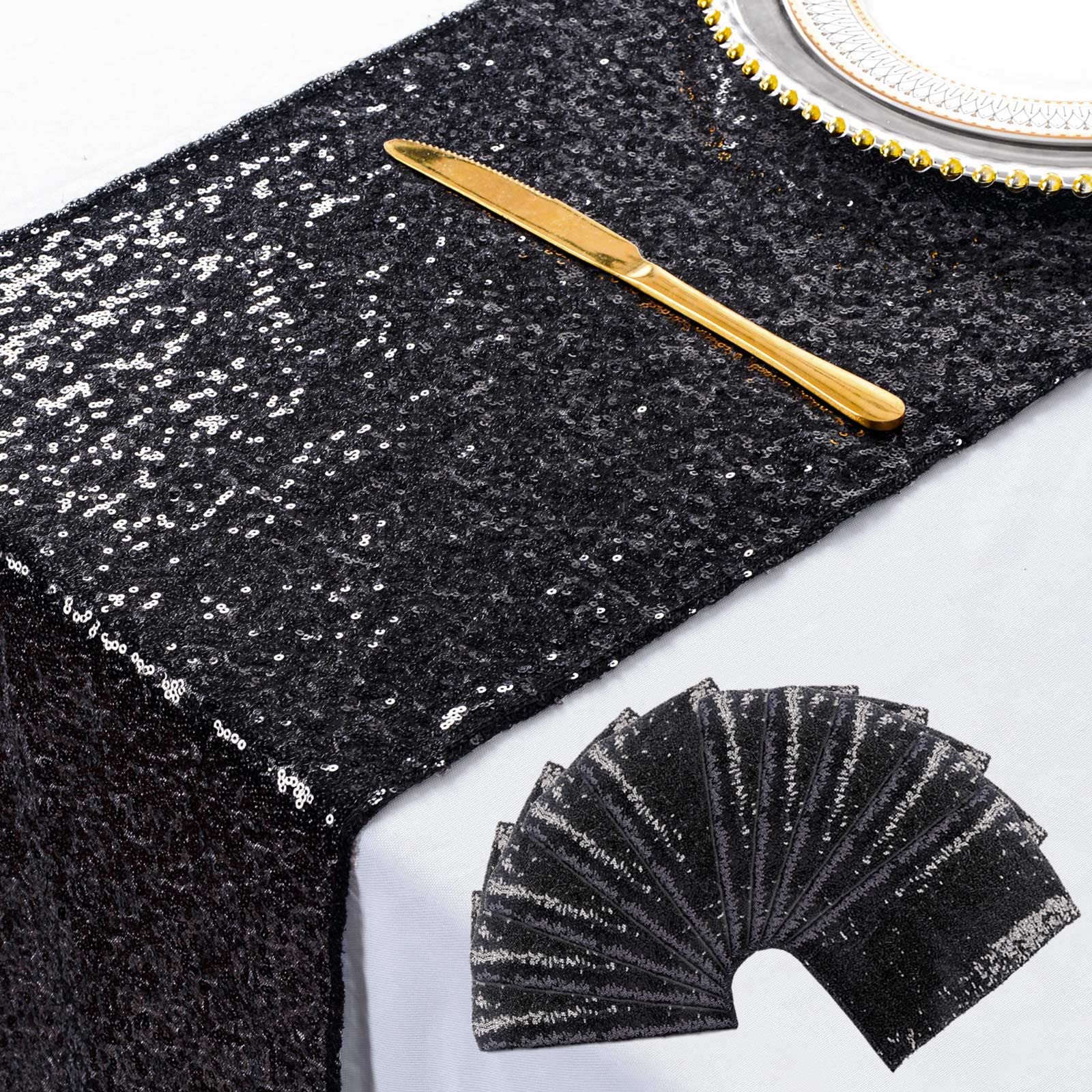 Shinybeauty Black Table Runners Pack Of 10 Home Decor Sequin Table Runner 12X108-Inches Wedding Graduation Party Supplies Baby S