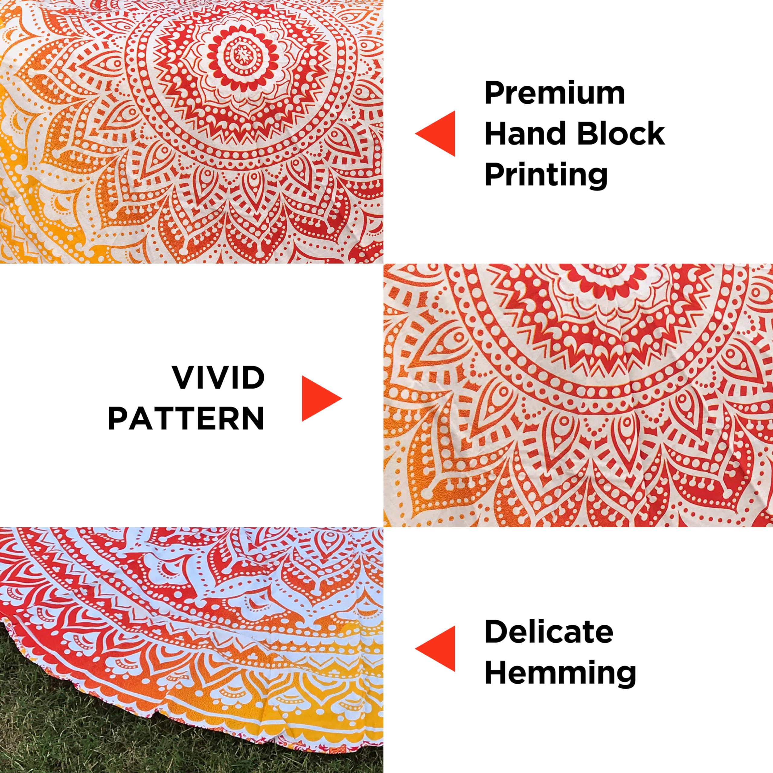 Raajsee Orange Round Beach Tapestry Hippie/Boho Beach Blanket Mandala Roundie/Indian Cotton Throw - Round Tablecloth/Home Decor/