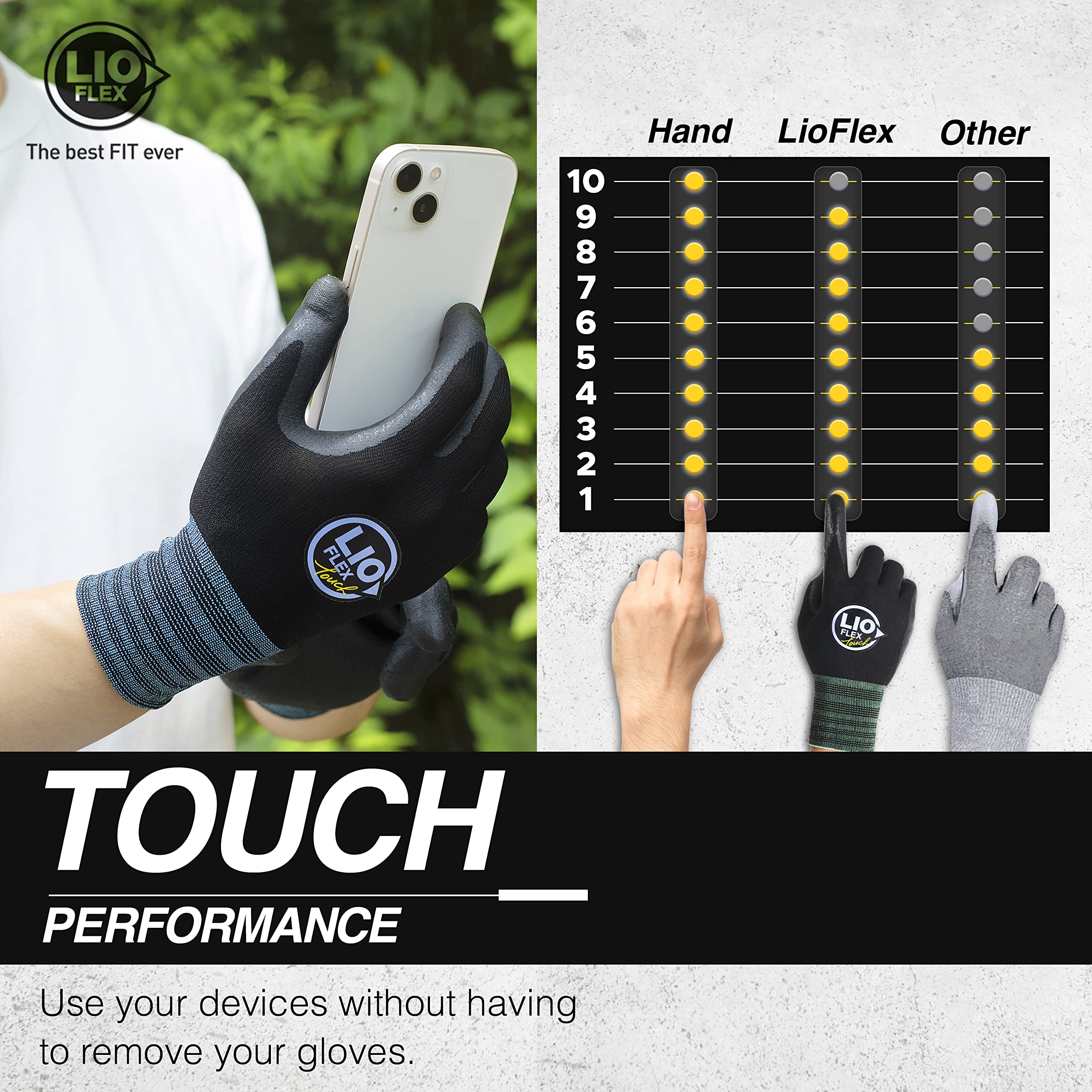 Lio Flex Smart Touch Screen Gloves - Work Gloves Men  Women With Thin, Lightweight, Breathable, Flexible, Durable, Anti Slip, Ho