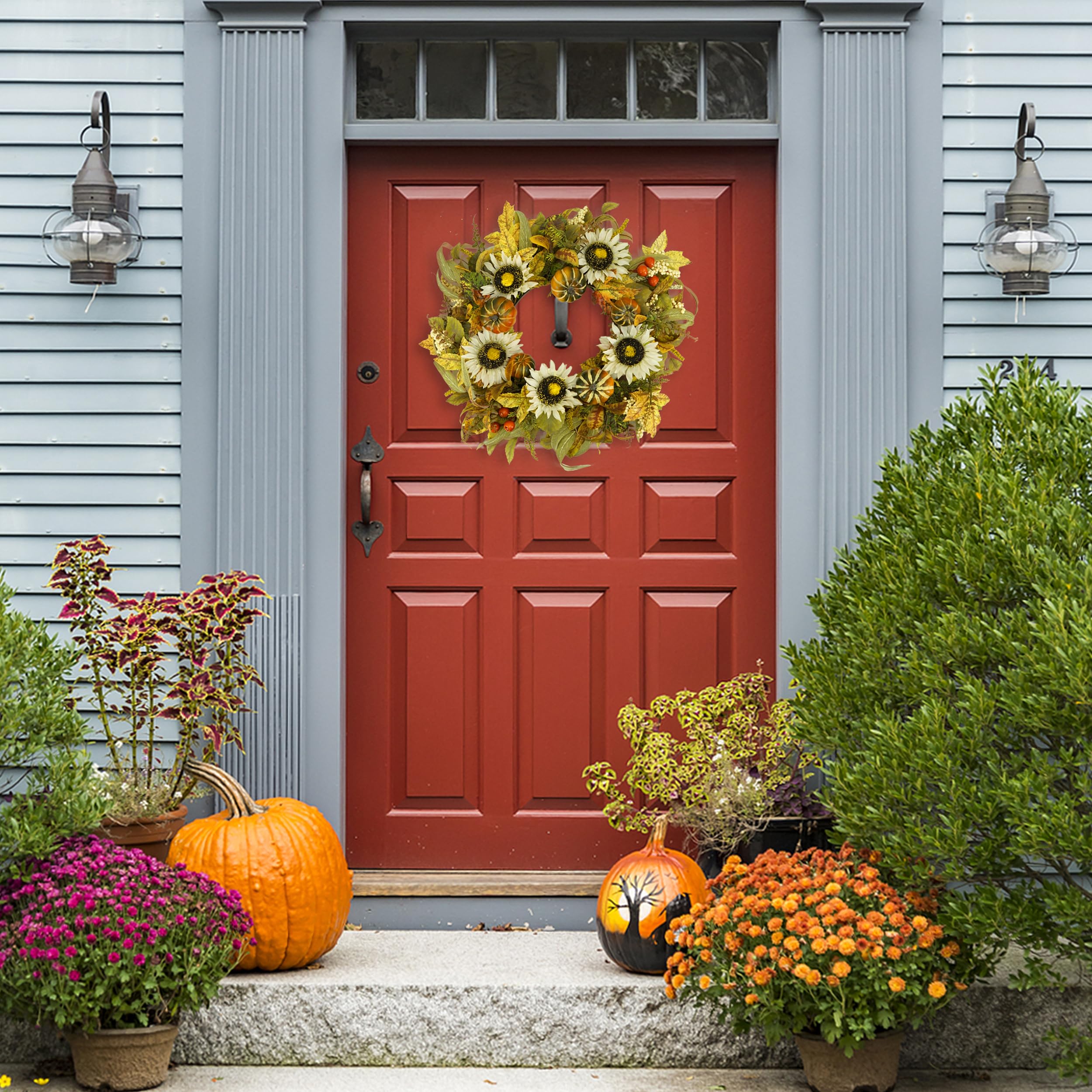 Furisin Fall Wreaths for Front Door 22 inch Autumn Thanksgiving Wreath with Pumpkin,Sunflower,Fall Leaves for Front Door Indoor
