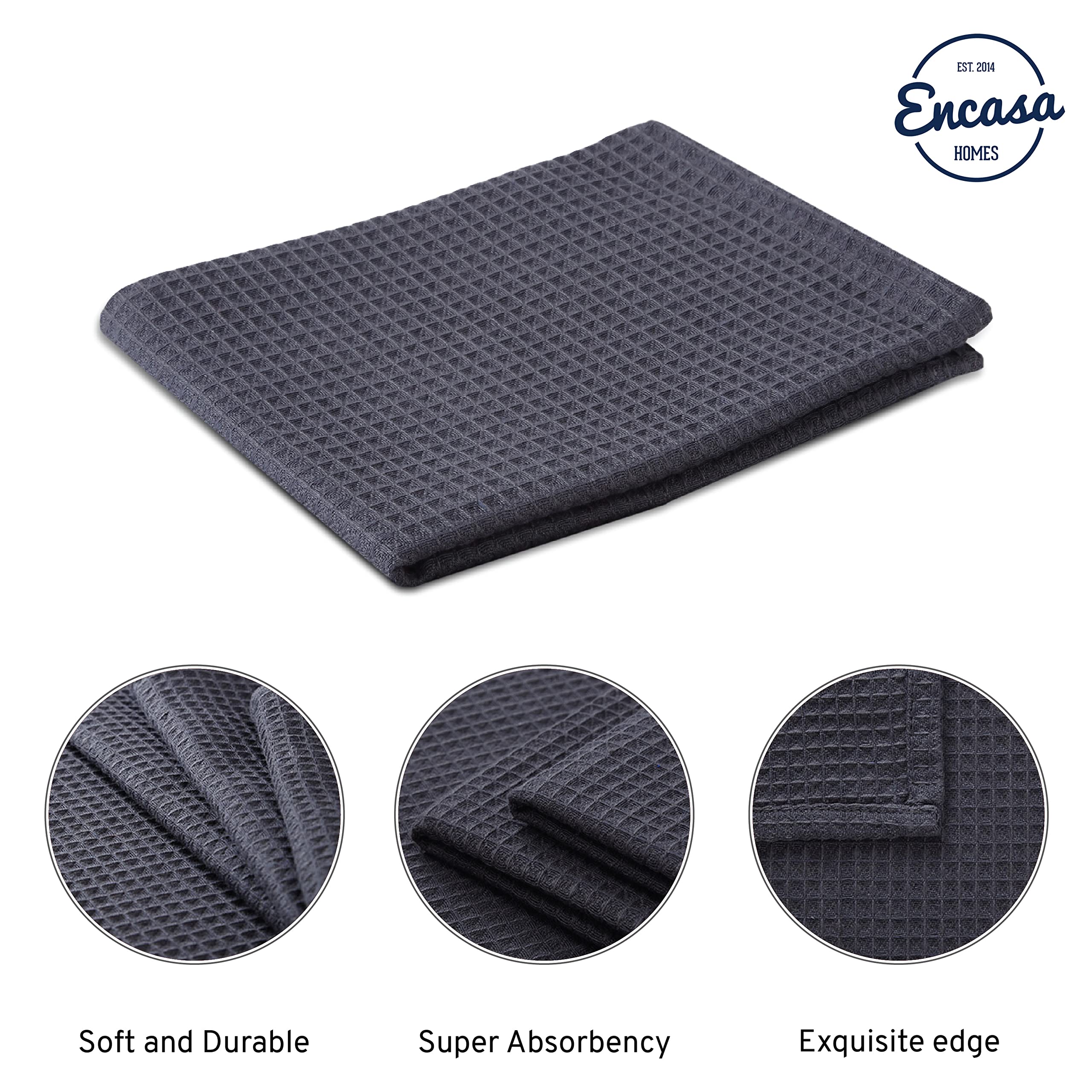 Encasa Homes Anti-Odour Waffle Kitchen Dish Towels, 28''X18'' (4 Pc Set) Highly Absorbent, Tea Towels For Cleaning & Quick Dryin