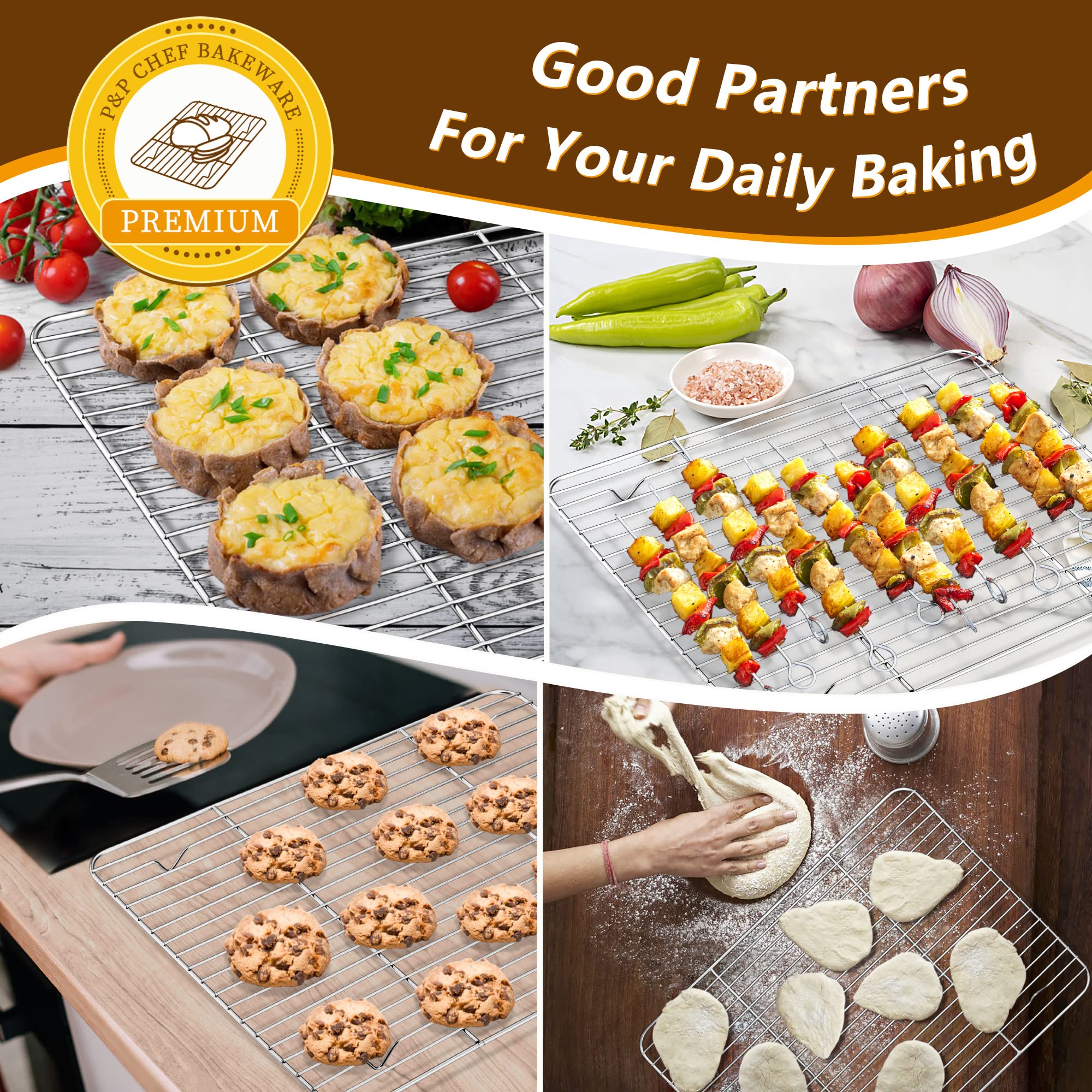 Baking Sheet And Rack Set, P&P Chef Stainless Steel Cookie Sheet Baking Pan Tray With Cooling Rack, Non Toxic & Healthy, Rust Fr