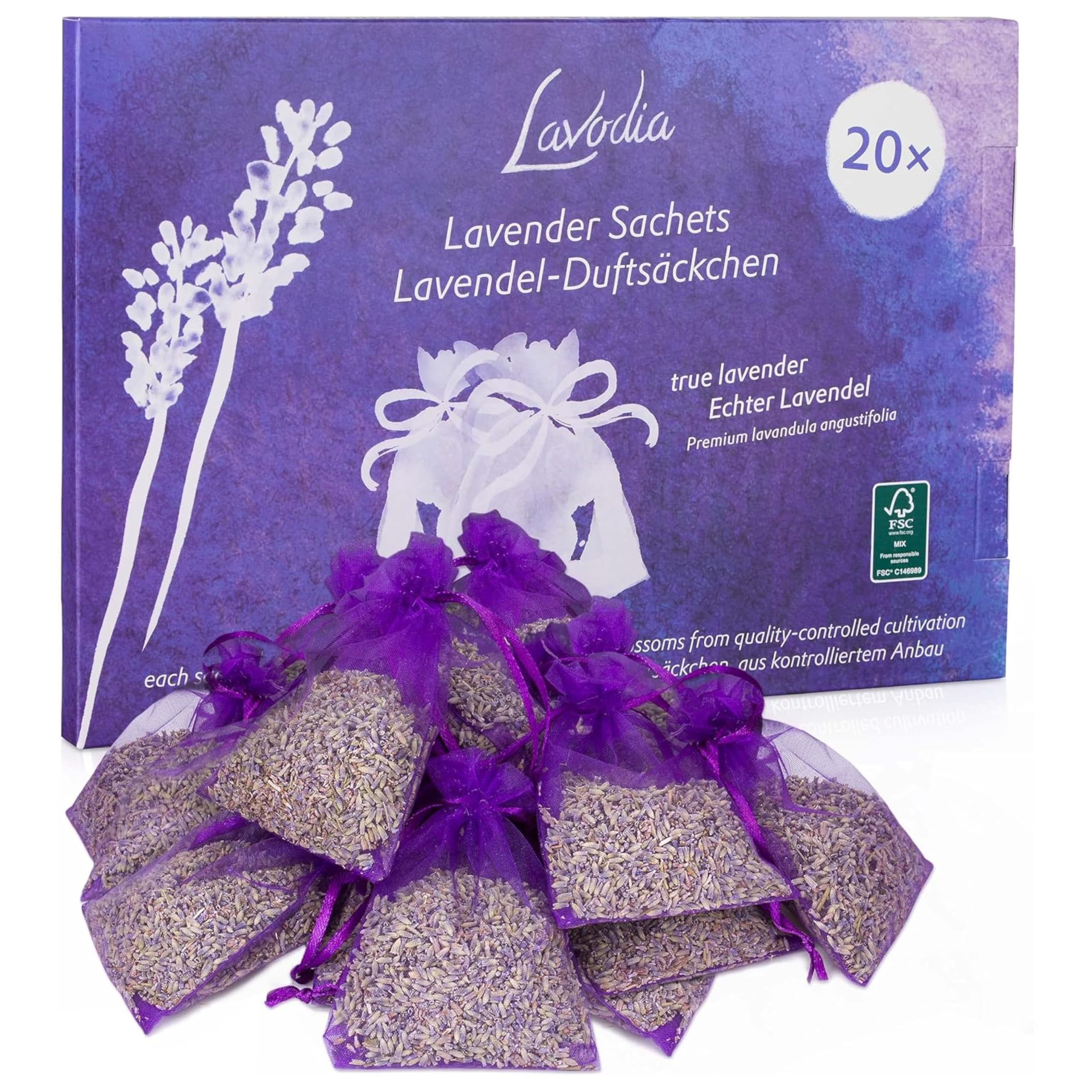 Lavender Sachets for Drawers and closets: 20 Lavender Bags with Dried Lavender Flowers - closet Freshener  closet Scent - Lavender Sachet Bags Lavodia