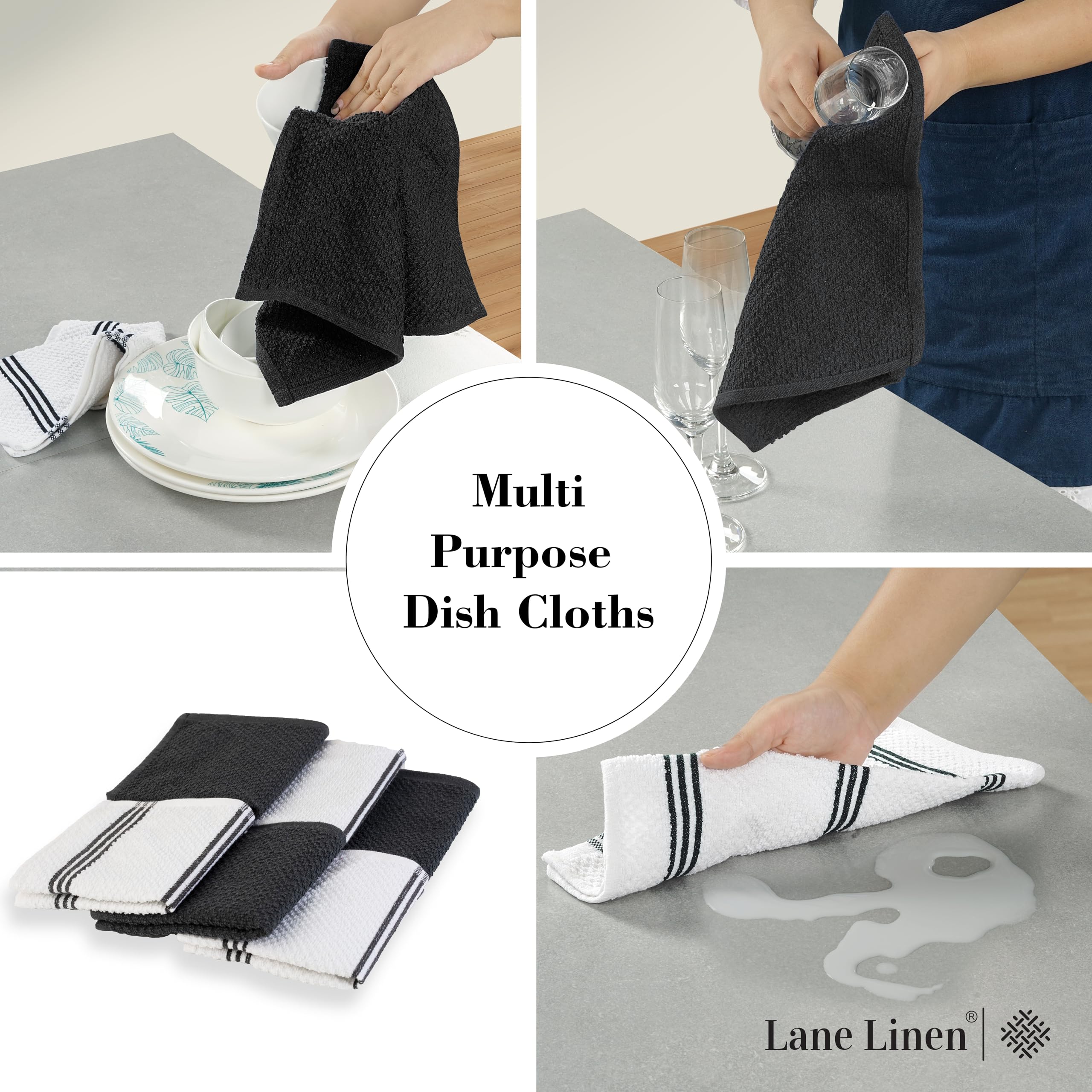 LANE LINEN 16-Piece Kitchen Towels & Dishcloths Set - Heat Resistant Silicone Oven Mitts, Pot Holder & Absorbent Terry Dish Towe