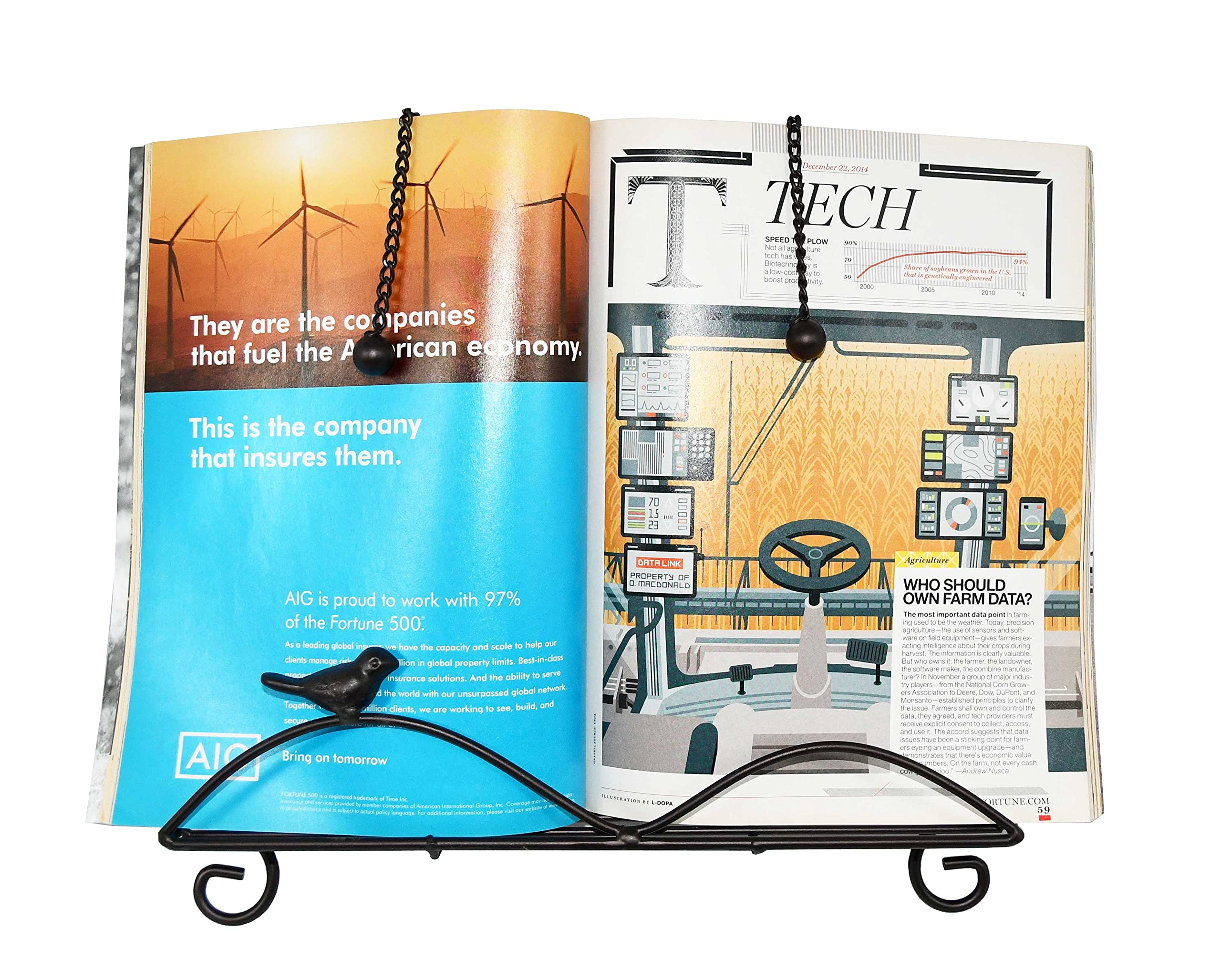 Owlgift Classic Cast Iron Brid & Metal Leaf Design Cookbook Stand, Decorative Recipe Holder For Kitchen, Coffee, Tablet Placemen