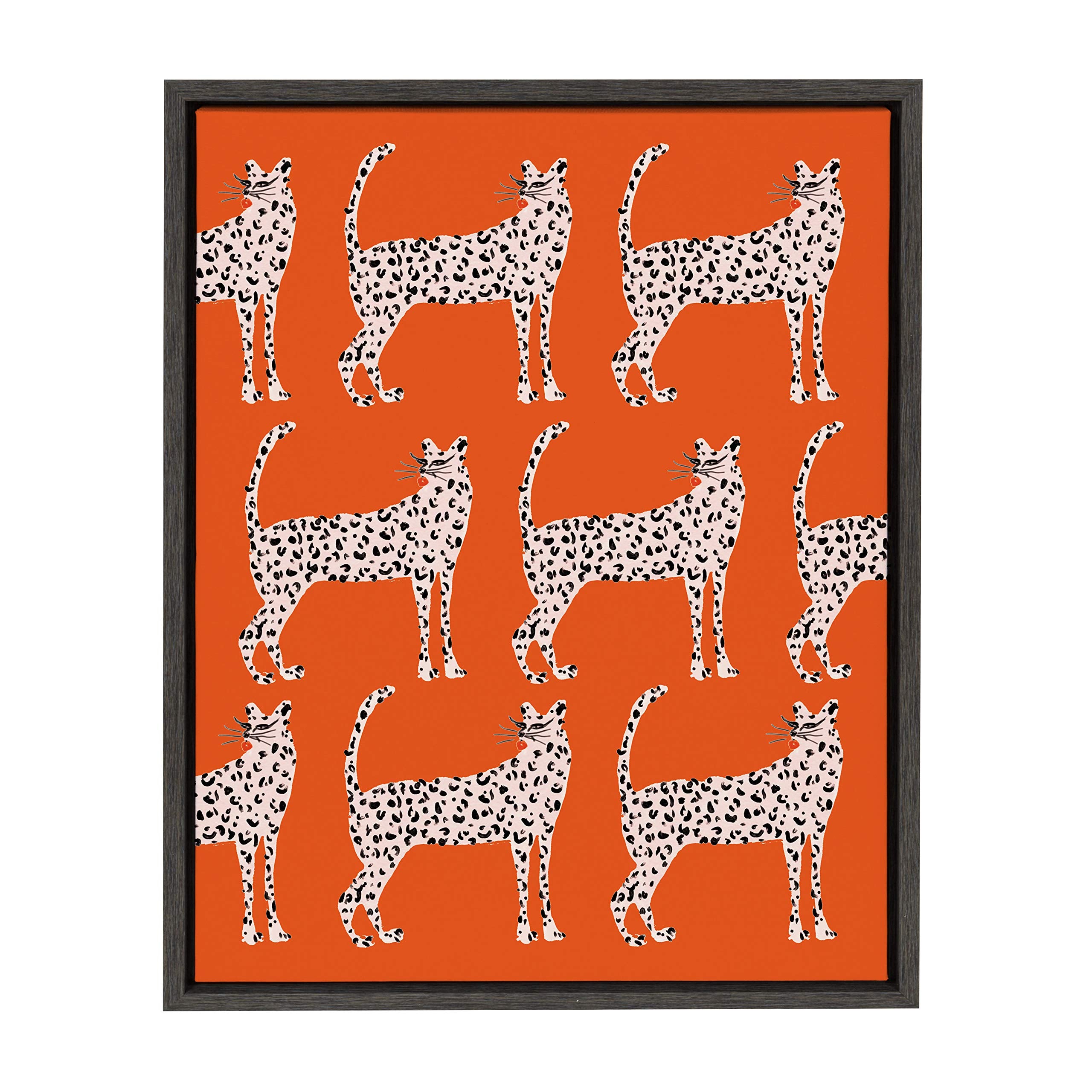 Kate And Laurel Sylvie Sassy Pink Cheetahs Framed Canvas Wall Art By Kendra Dandy Of Bouffants And Broken Hearts, 18X24 Dark Gra