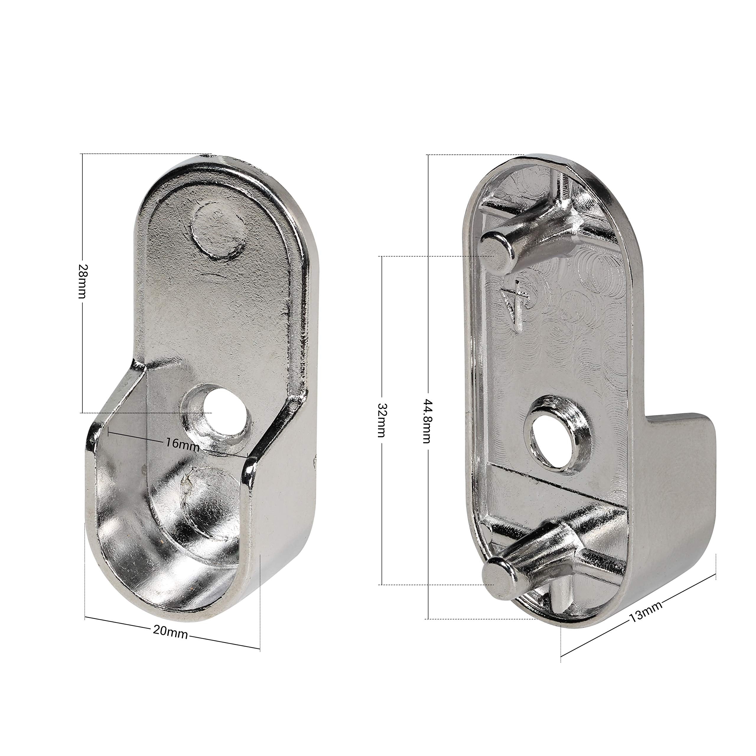 Rok Hardware Chrome 1-3/16 '' (30 Mm) X 19/32 '' (15Mm) Oval Closet Rod End Support With 3/16 '' (5Mm) Pins 30X15X5Mmch (2 Pack)