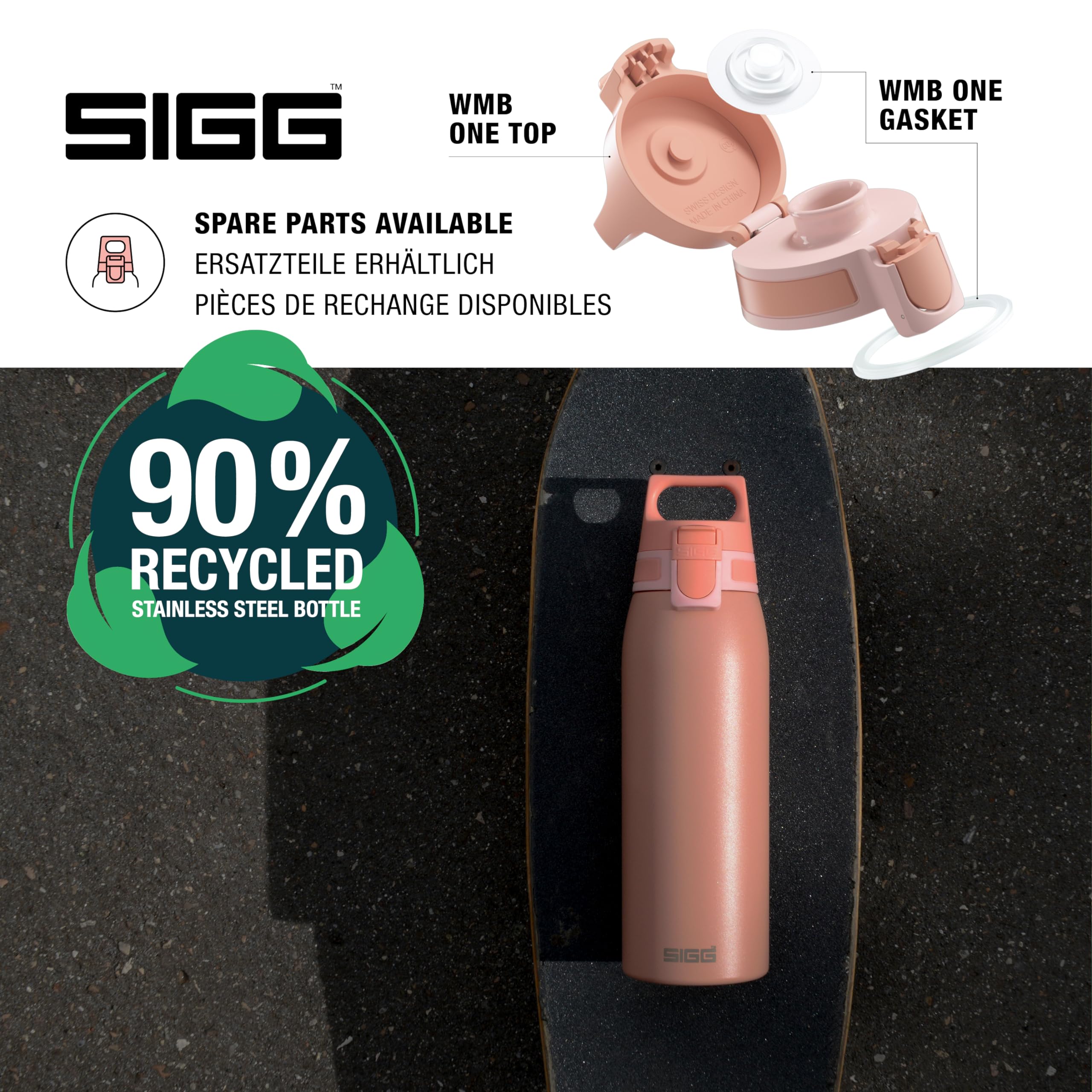 SIGG - Reusable Water Bottle - Shield ONE - Leakproof - Recyclable - BPA Free - Shy Pink - 34 Oz