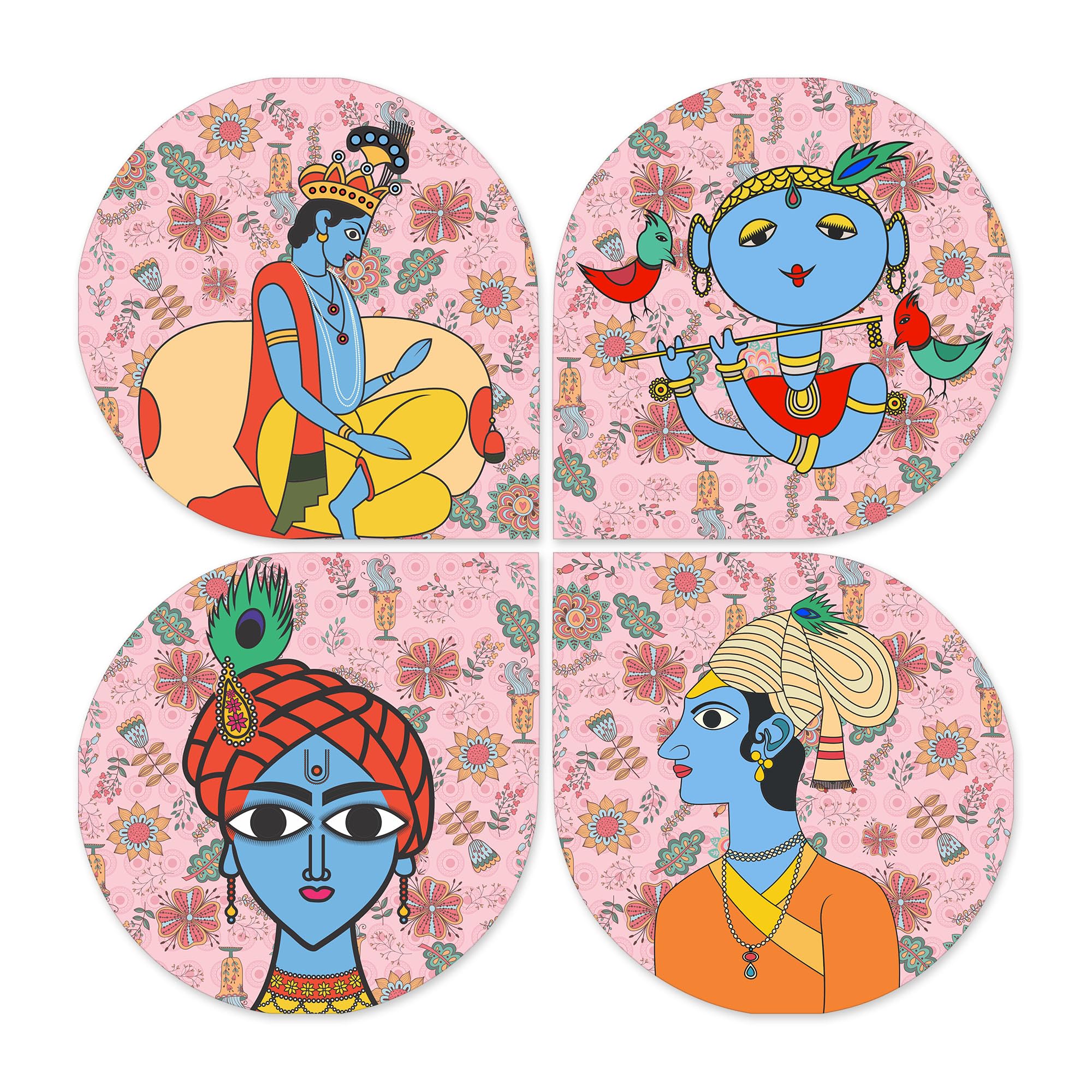 Artvibes Spiritual Krishna Folk Wooden Art Decoration Item For Living Room | Wall Sculpture | Signs & Plaques | Modern Decor Art