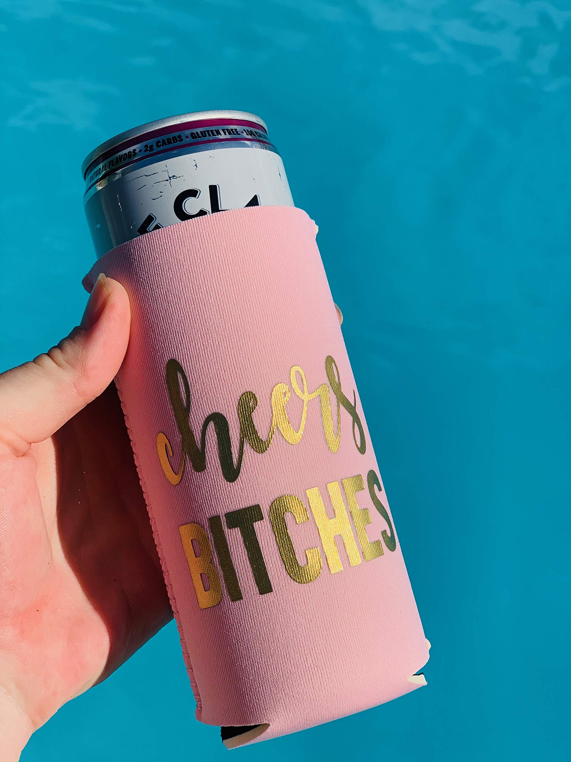 Bachelorette Party Decorations Slim Can Coolers - Bridal Party (Pink Cheers, 6)