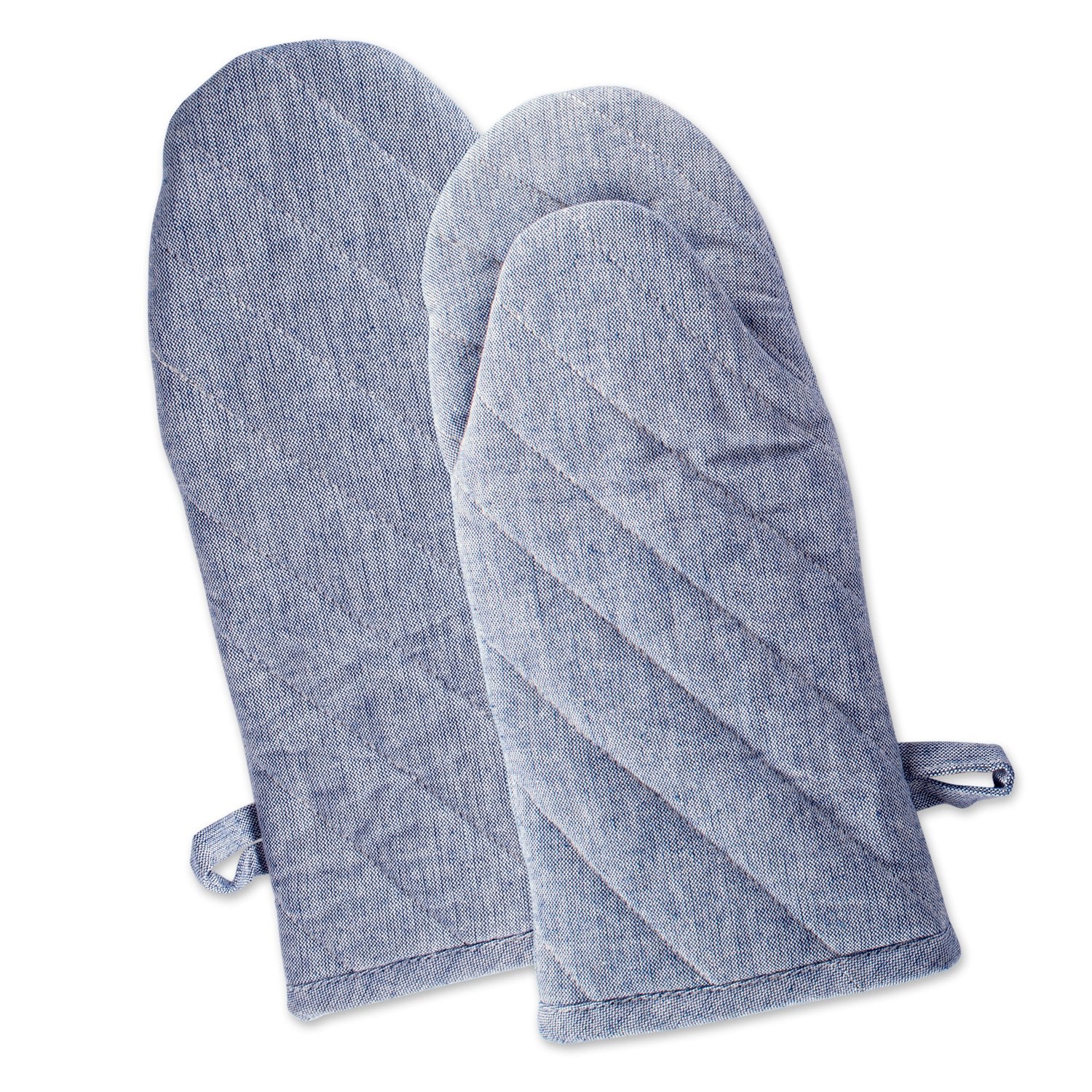 Dii 100% Cotton Solid Chambray Kitchen Set, Oven Mitts, Blue, 2 Piece