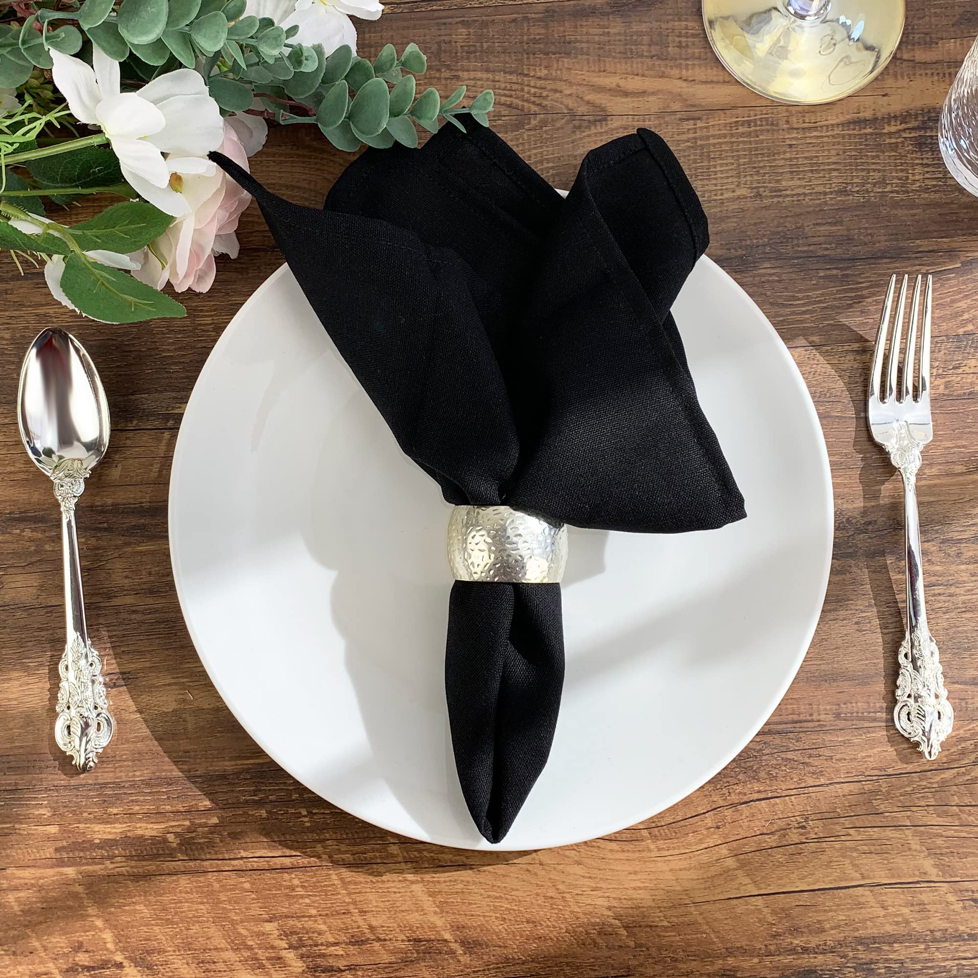 Infei Solid Color Cotton Linen Blended Thin Dinner Cloth Napkins - Set Of 12 (40 X 40 Cm) - For Halloween Events & Home Use (Bla