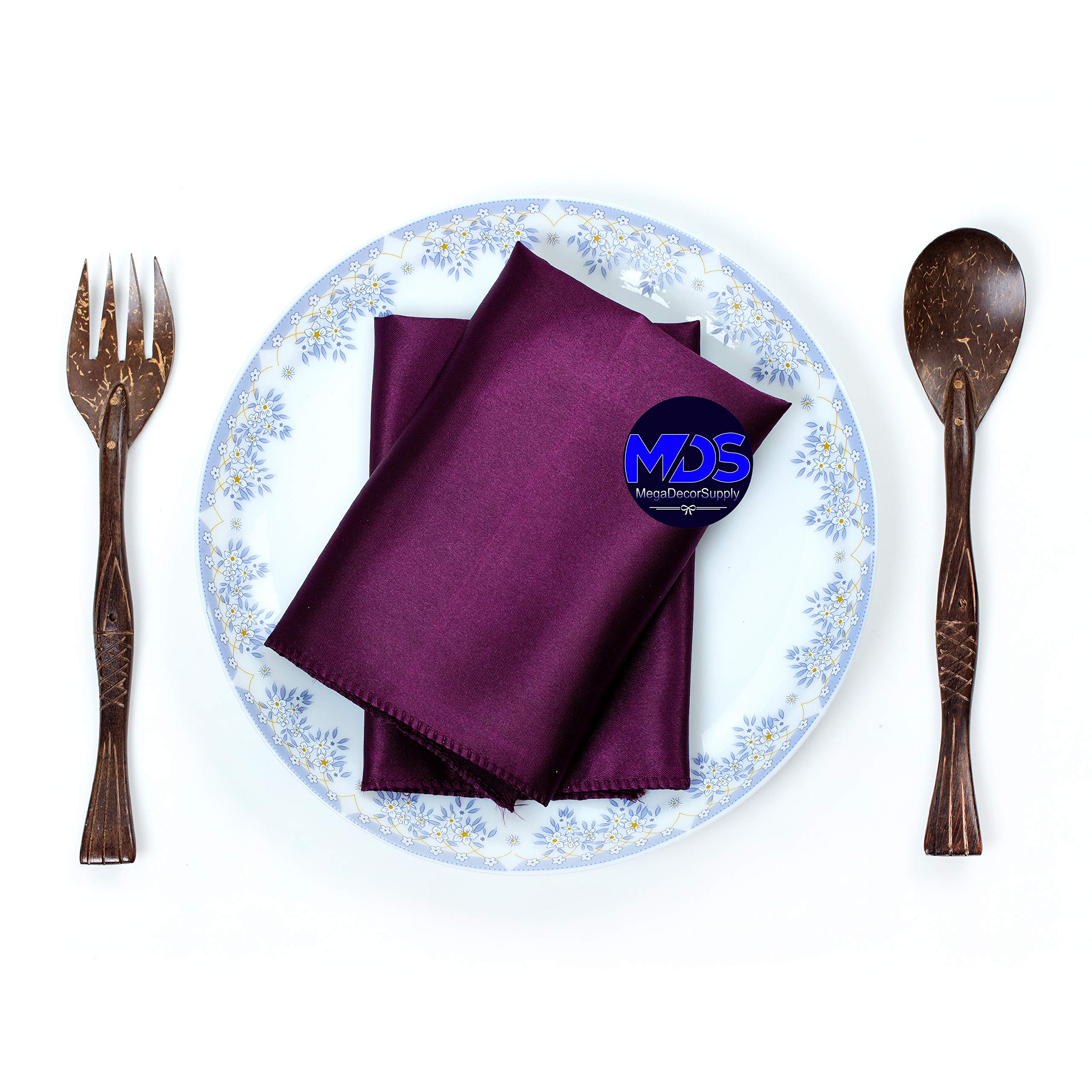 Mds Pack Of 25 Wedding Satin 12''X 12'' Square Dinner Napkin Or Handkerchief For Wedding Banquet Decoration - Eggplant