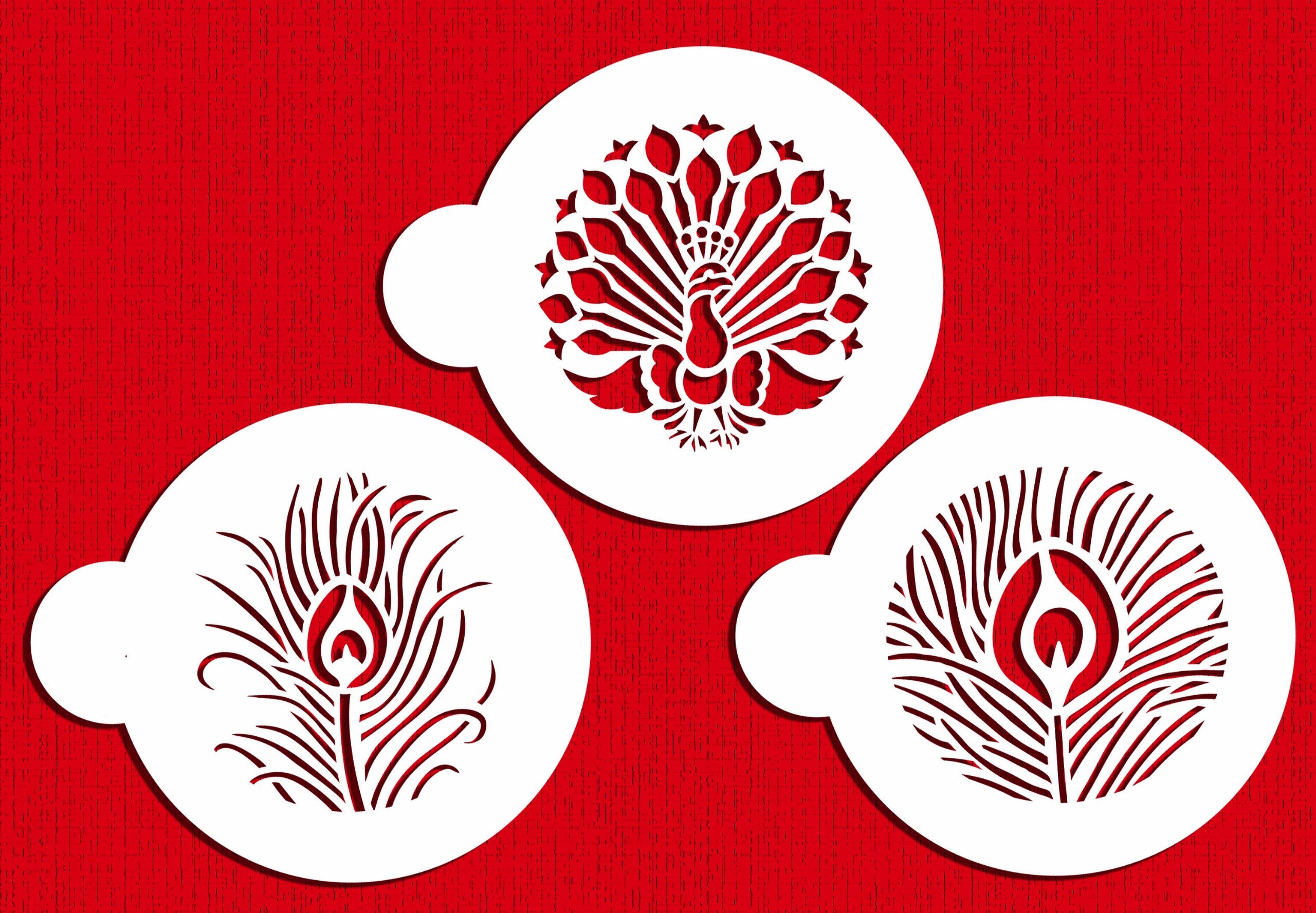 Designer Stencils Peacock Cookie Stencil Set, Beige/Semi-Transparent