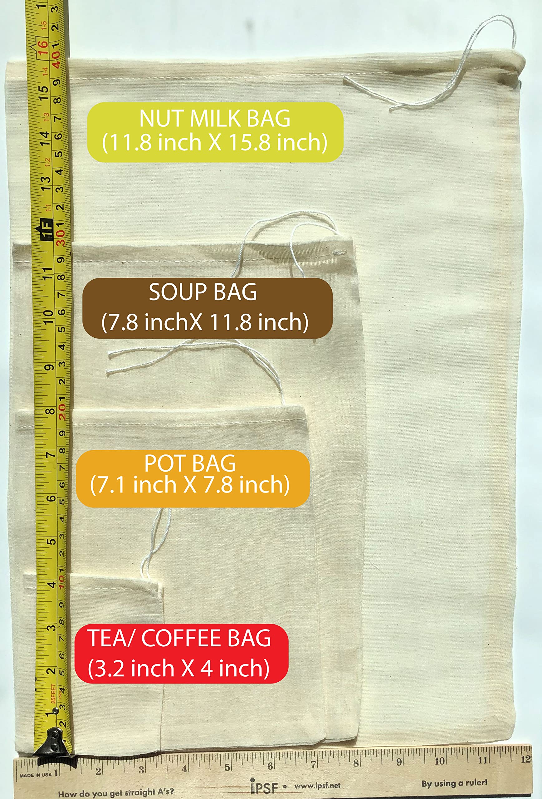 Indu Cotton Pot Strainer Bag - Reusable Empty Bags For Making Tea Made From Organic Cotton Yarn. Safe & Durable. Use It As A Foo