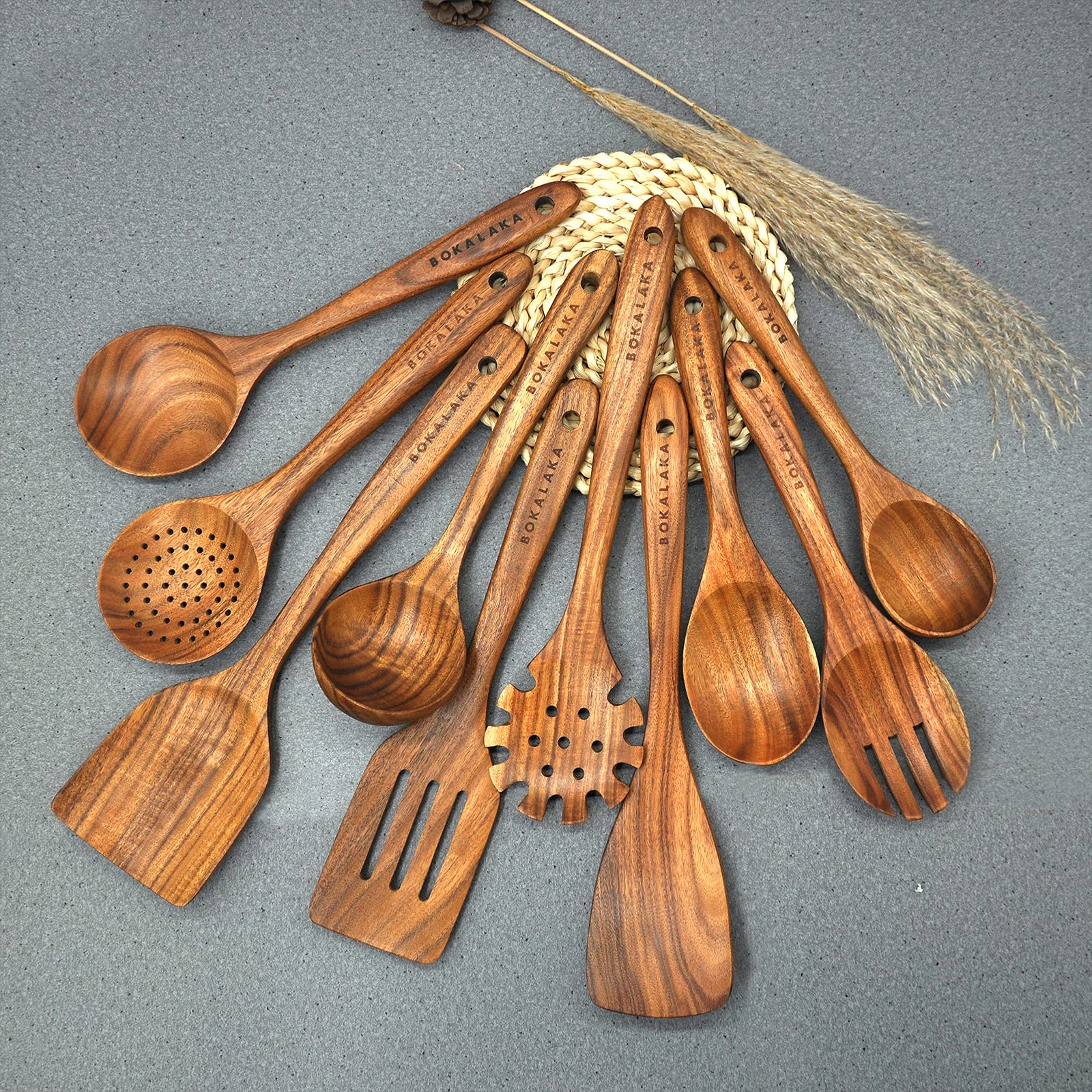 Wooden Spoons For Cooking,10 Pcs Natural Teak Wooden Kitchen Utensils Set Wooden Utensils For Cooking Wooden Cooking Utensils Wo