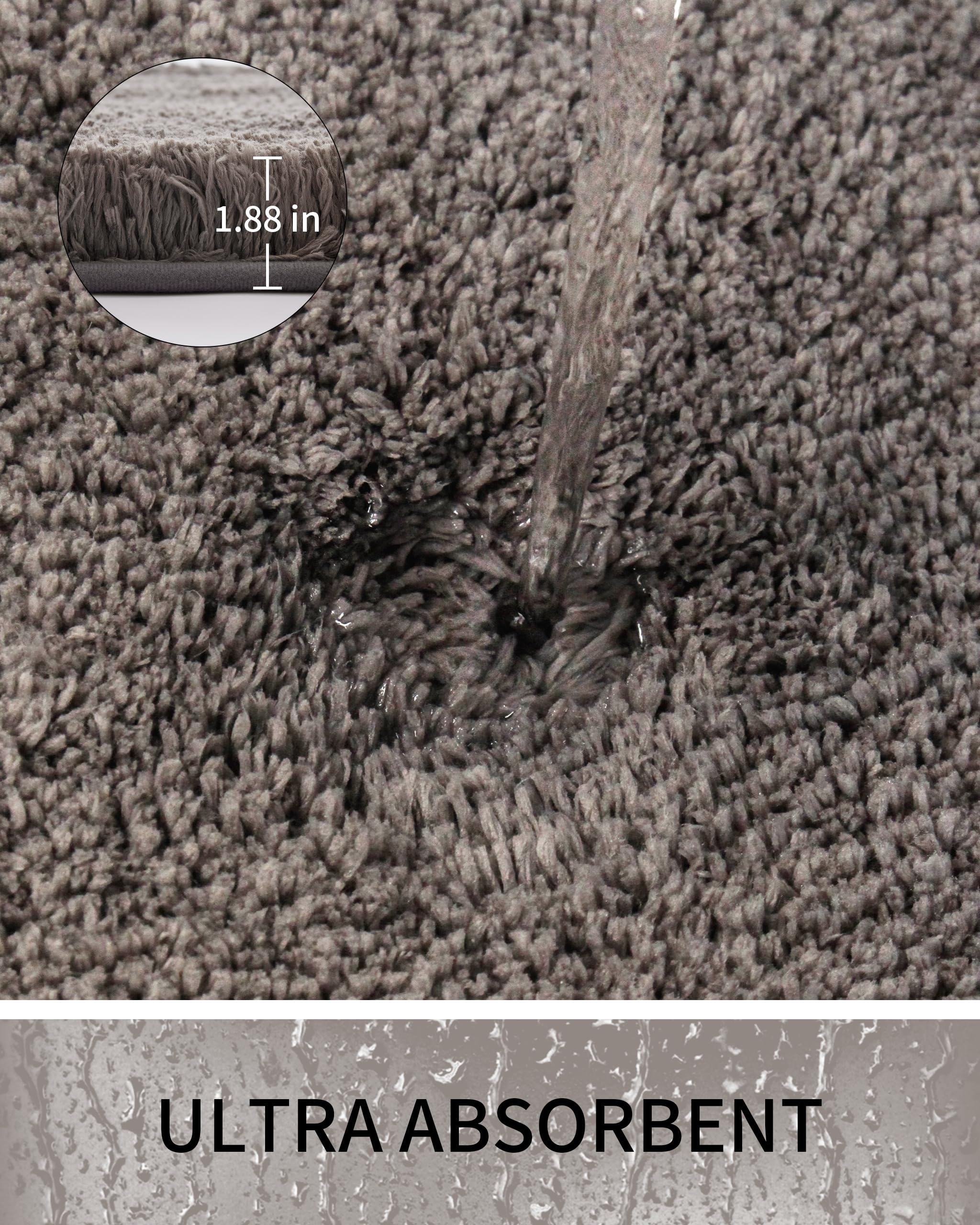 Ruggnovea Bathroom Rugs 24x59, Ultra Thick Shaggy Soft Absorbent Bath Rug, High Density Foam Latex Non Slip Backing, Machine Was