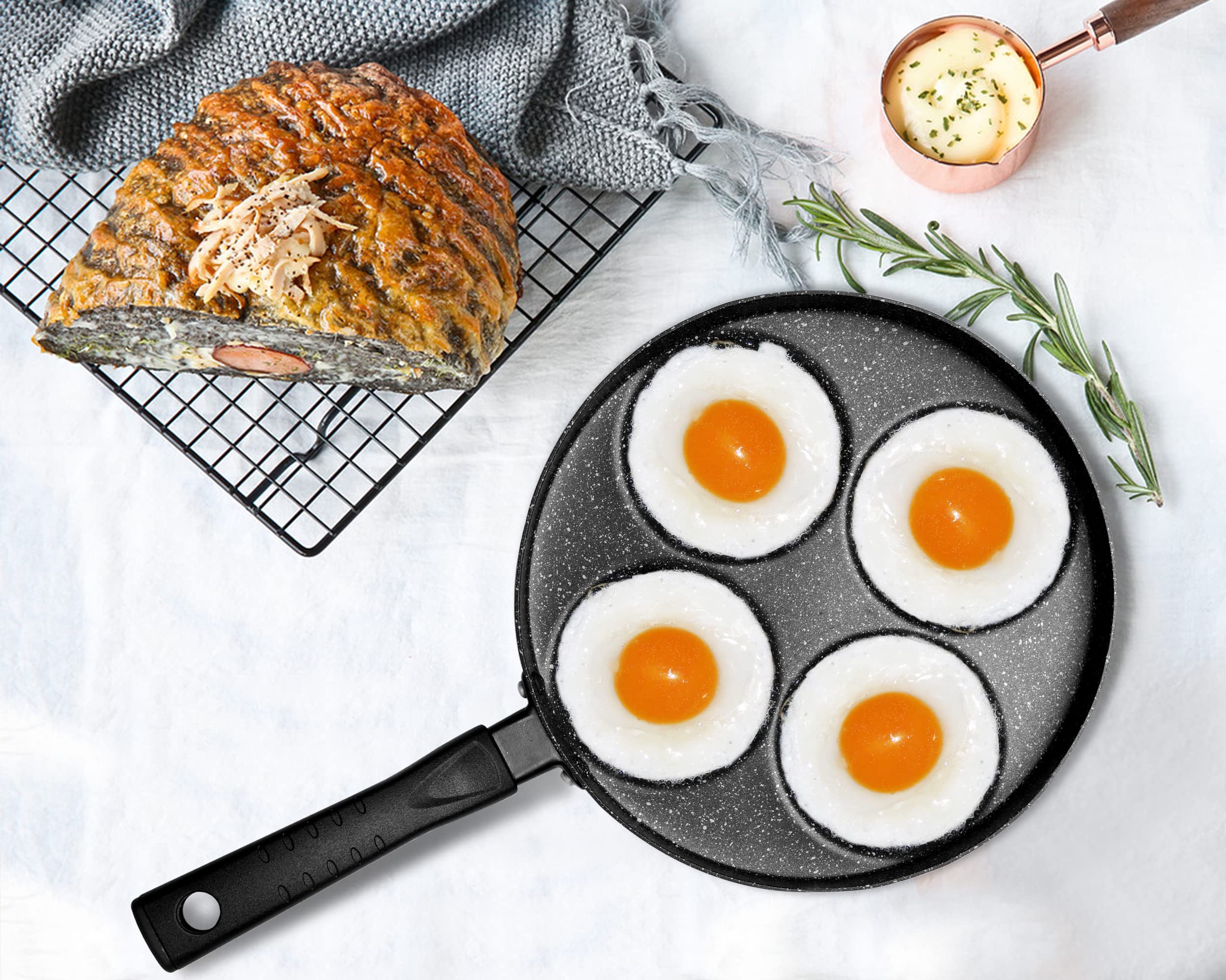 Mylifeunit Aluminum 4-Cup Egg Frying Pan, Non Stick Egg Cooker Pan