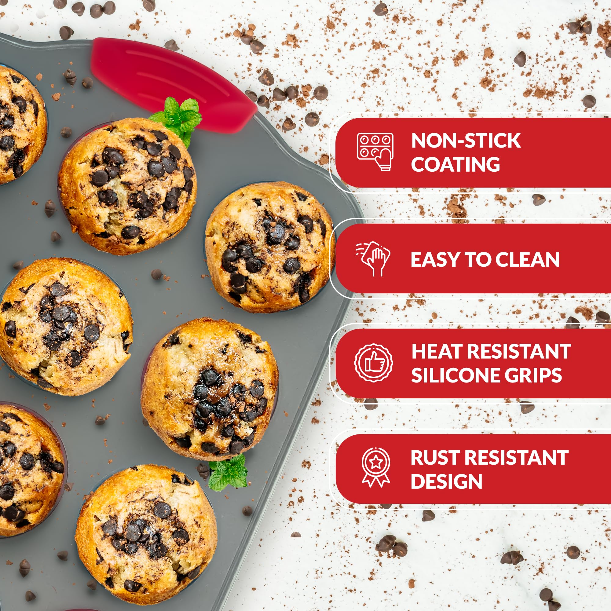 Boxiki Kitchen 12 Cup Mini Muffin Pan With Silicone Muffin Liners (Set Of 12). Professional Cupcake Pan For Baking Muffin Mold,