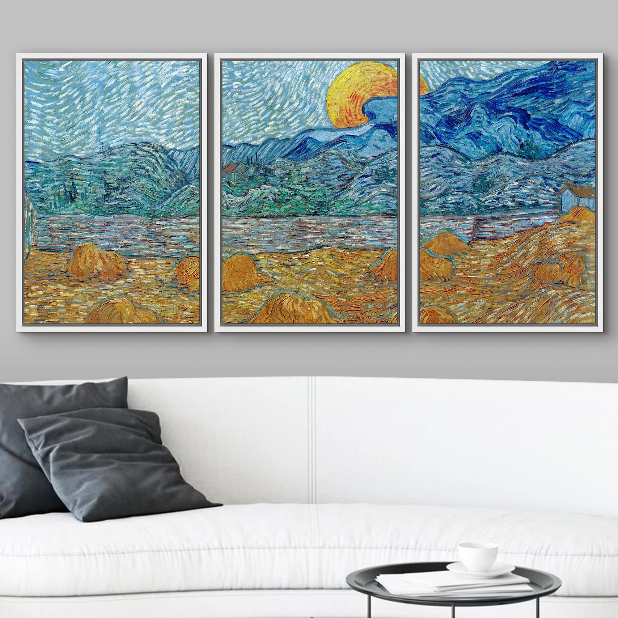 Wall26 Framed Canvas Print Wall Art Set Evening Landscape With Rising Moon Vincent Van Gogh Classical Illustrations Fine Art Dec