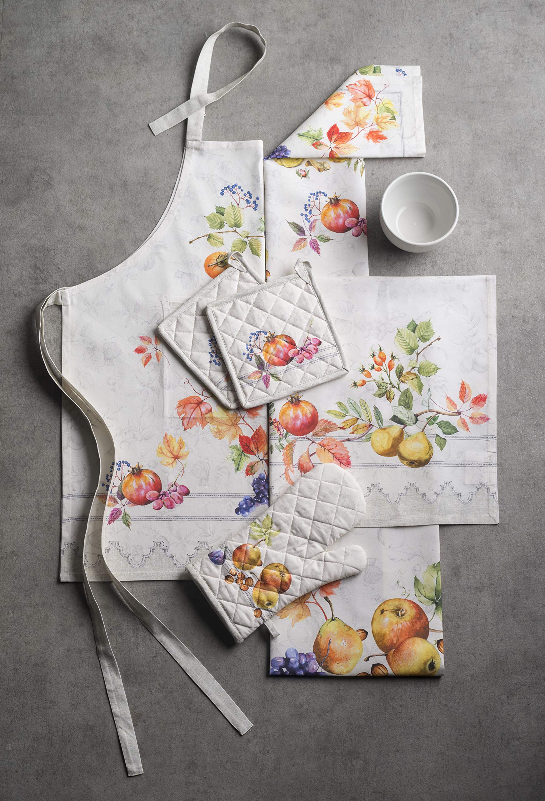 Maison D' Hermine Fruit D'Hiver 100% Cotton 1 Piece Kitchen Apron With An Adjustable Neck & Hidden Centre Pocket With Long Ties