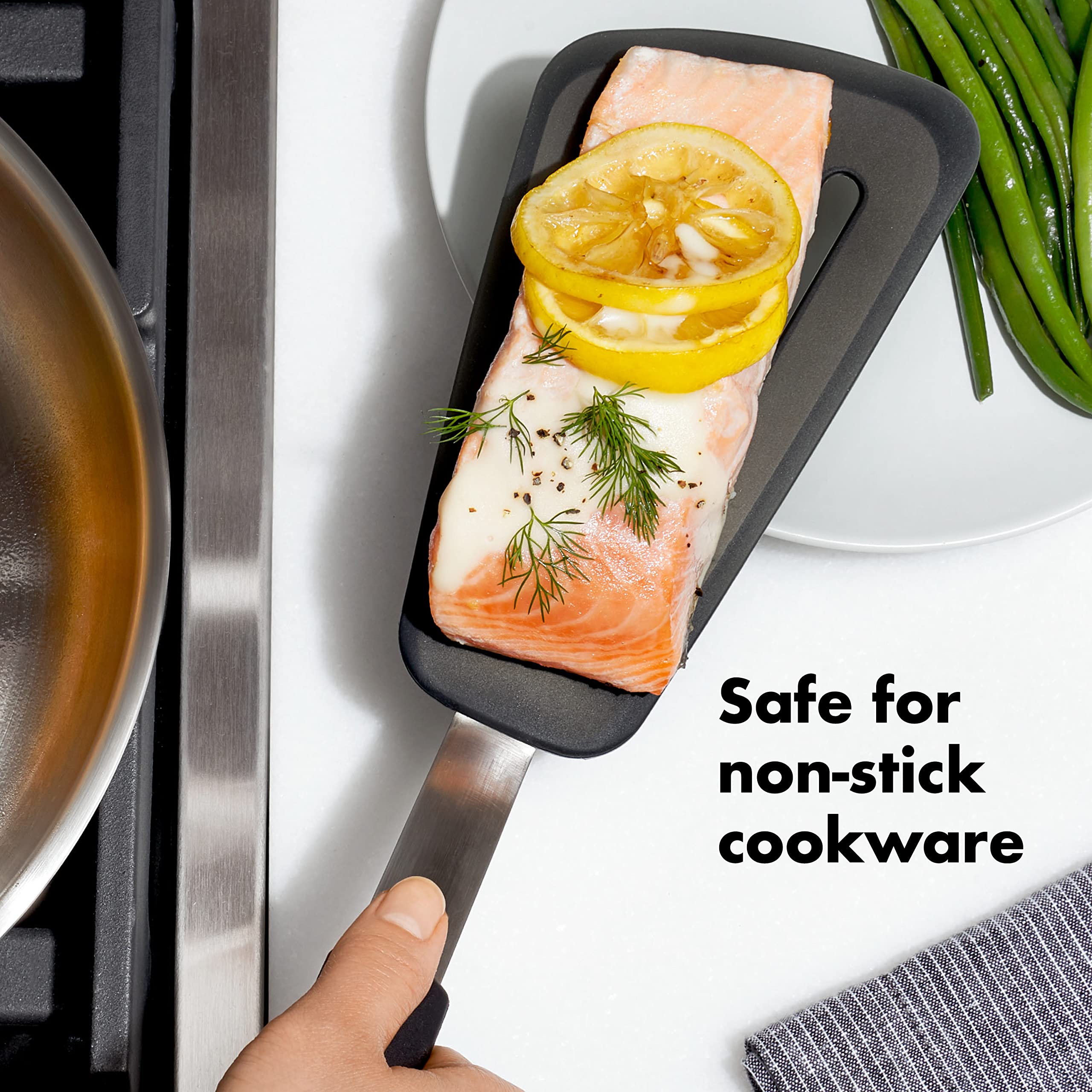 OXO Good Grips Silicone Flexible Omelet Turner, Black, Stainless Steel, One Size, Model 1071532V5