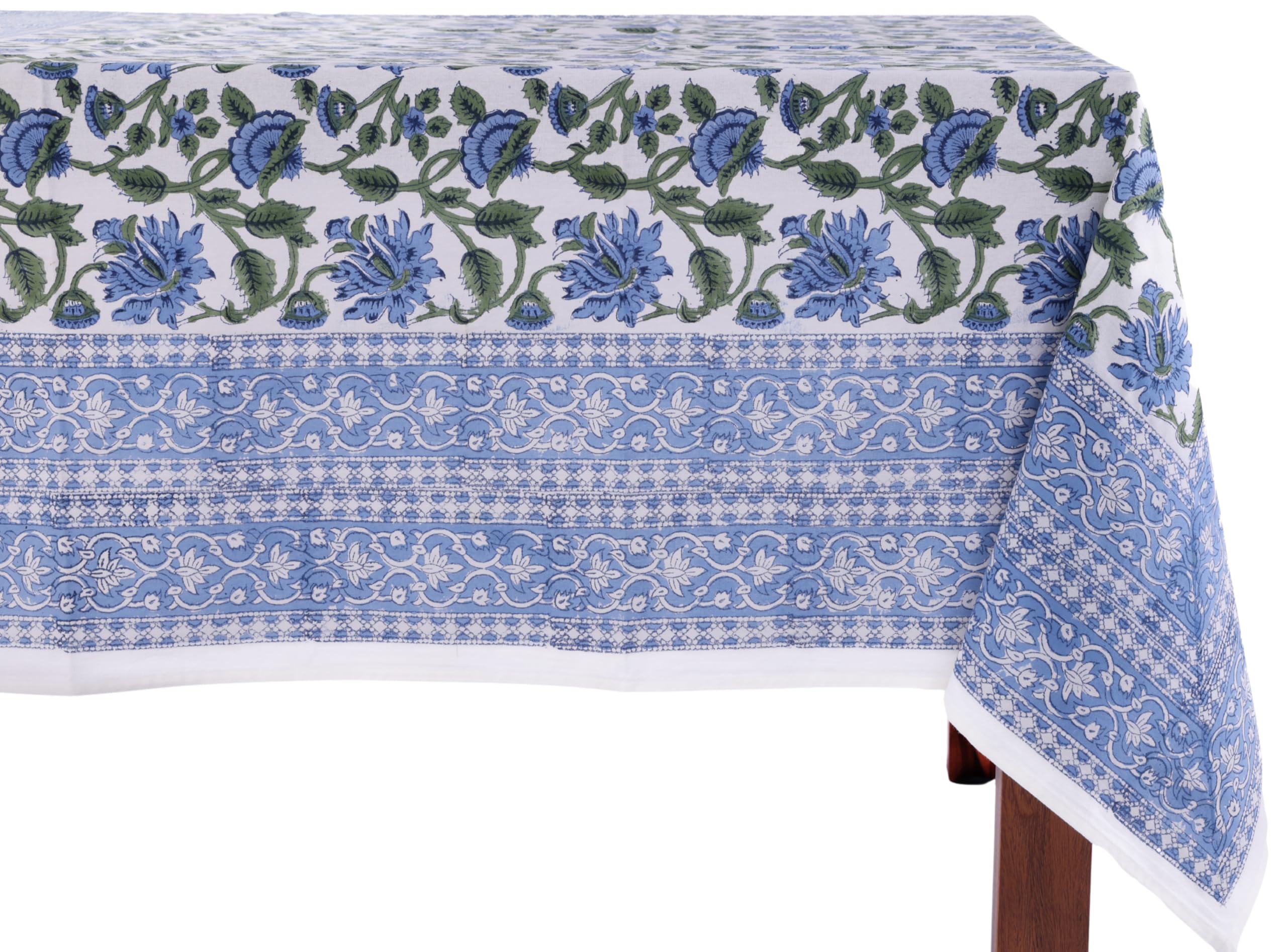 ATOSII Taj 100% Cotton Summer Tablecloth, Block Print Floral Square Table Cloth for Dining Table I Parties Wedding Outdoors, Gra
