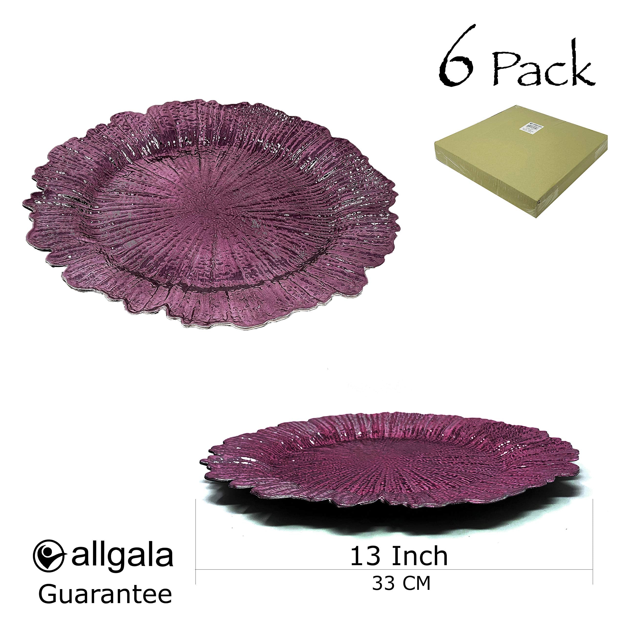 allgala 13-Inch 6-Pack Heavy Quality Plastic Round Charger Plates-Reef Purple-HD80338