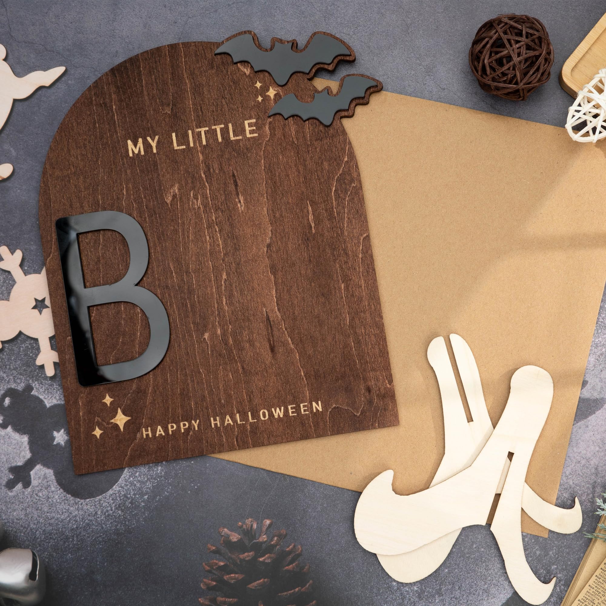 My Little Boo Wooden Halloween Sign - Baby Footprint Ghost Keepsake Plaque - Happy First Halloween Nursery D  cor - Rustic Woode
