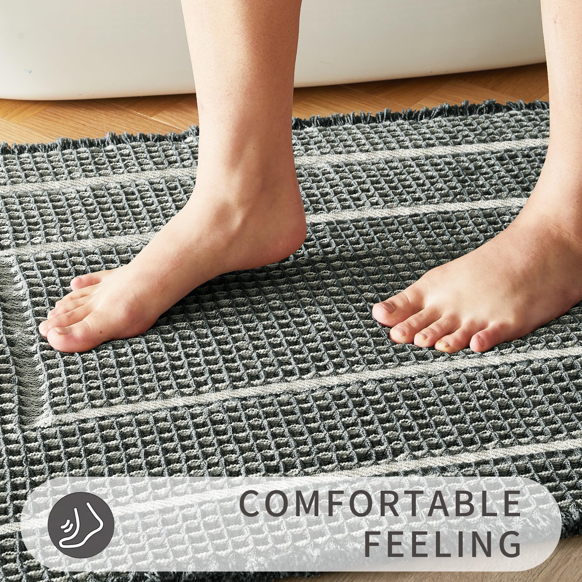 Bululom Woven Bath Mat,Upgraded Waffle Self Drying Bathroom Mat,Super Absorbent Non Slip Bathroom Drying Mat,Bathroom Rugs Non S