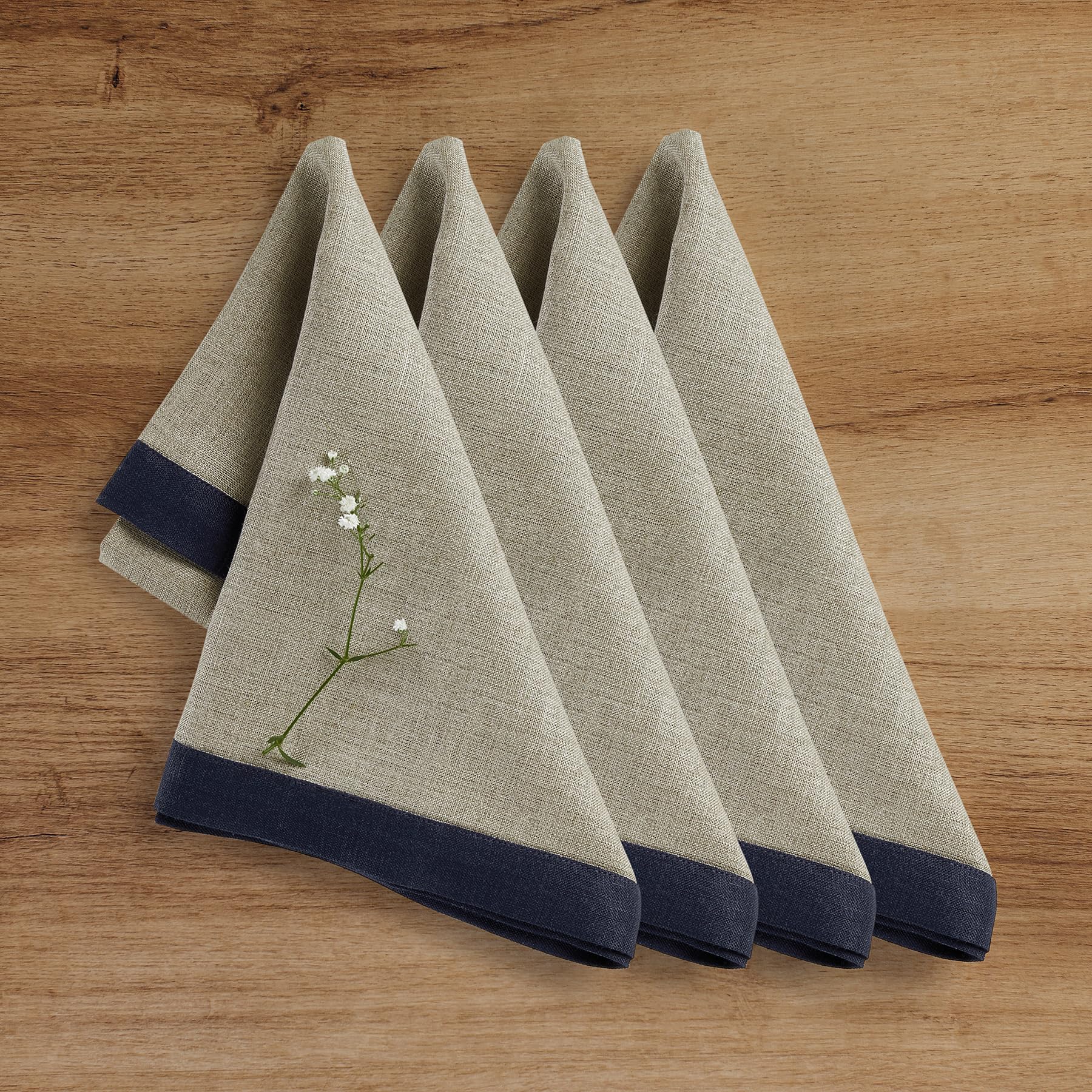 Solino Home Linen Dinner Napkins 20 X 20 Inch - 100% Pure Linen Navy And Natural Cloth Napkins Set Of 4 - Classic, Handcrafted A