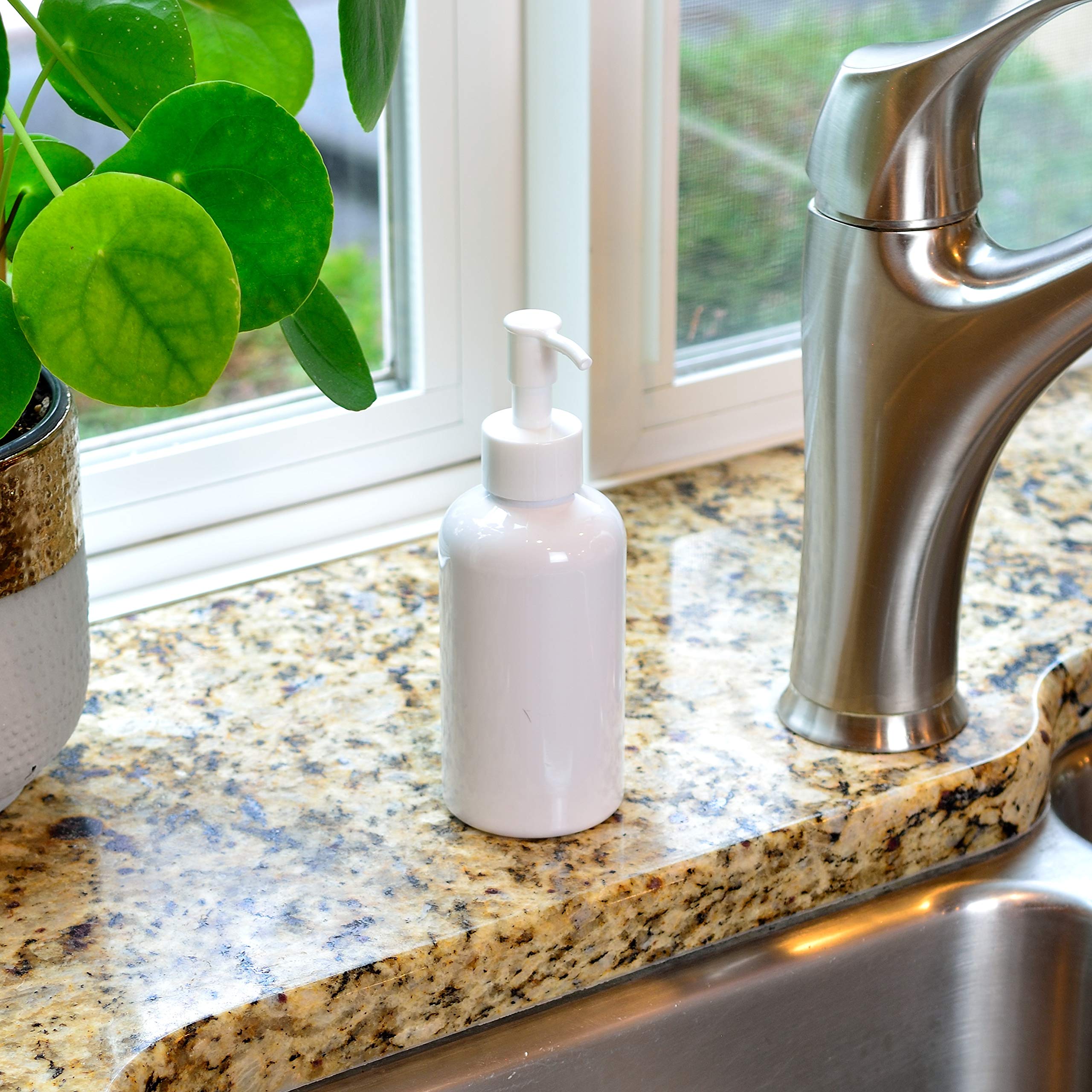 Youngever 6 Pack Plastic Pump Bottles 8 Ounce, Refillable Plastic Pump Bottles With Travel Lock (White)