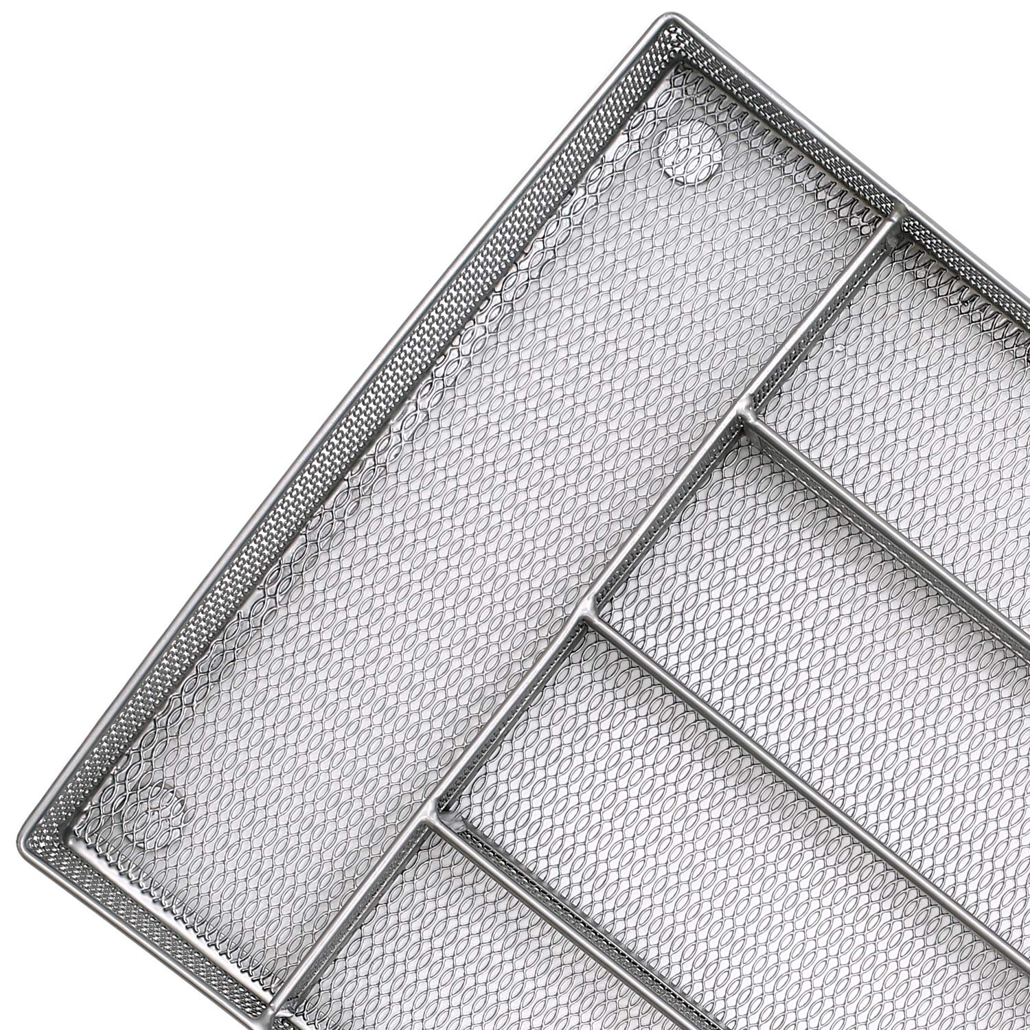 Jane Eyre Drawer Organizer, Cutlery Tray Silverware Flatware Storage Divider For Kitchen, Mesh Wire With Non-Slip Foam Feet, 5 C